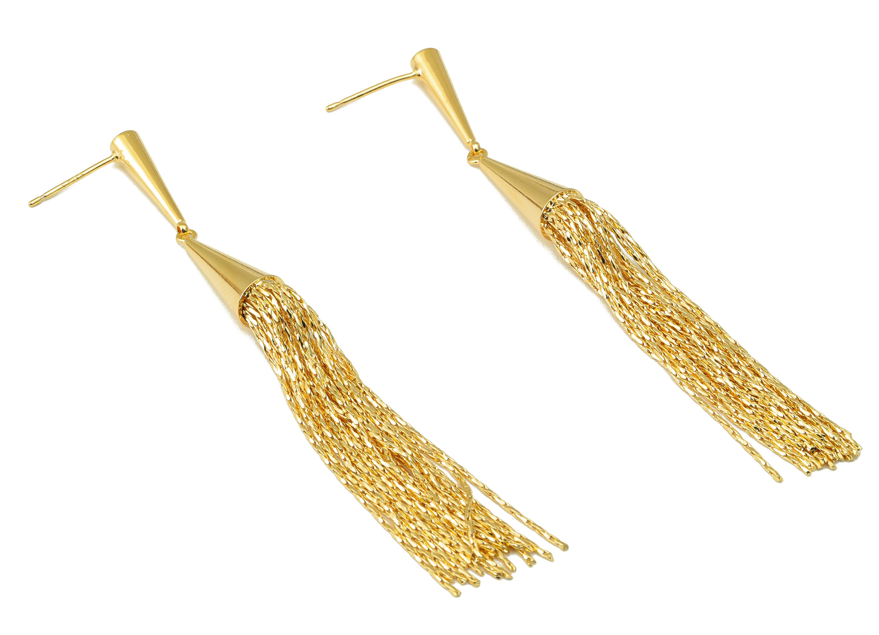 Brass Cone Earring Stud - Hanging Earring Post - Tassel Earring Post -Snake Chain Dangle Earring- 18k Real Gold plated - 81x7x7mm-RGP6665 - DOMEDBAZAAR