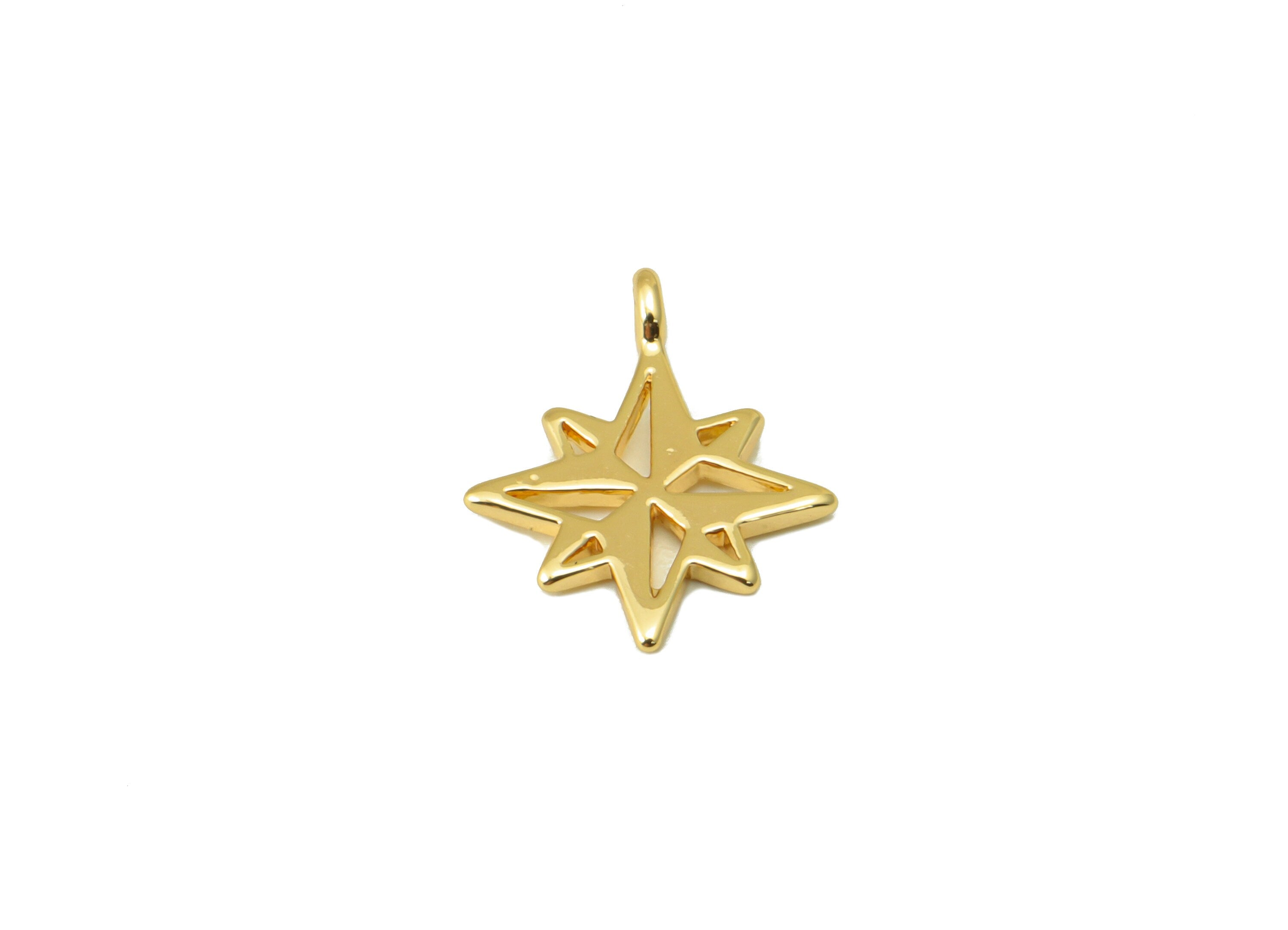 Brass Star Earring Charm - Brass North Star Earring Charms - Mini Hollow Pendant - for Necklace - 18K Real Gold Plated -14x11x0.89mm-RGP6623 - DOMEDBAZAAR