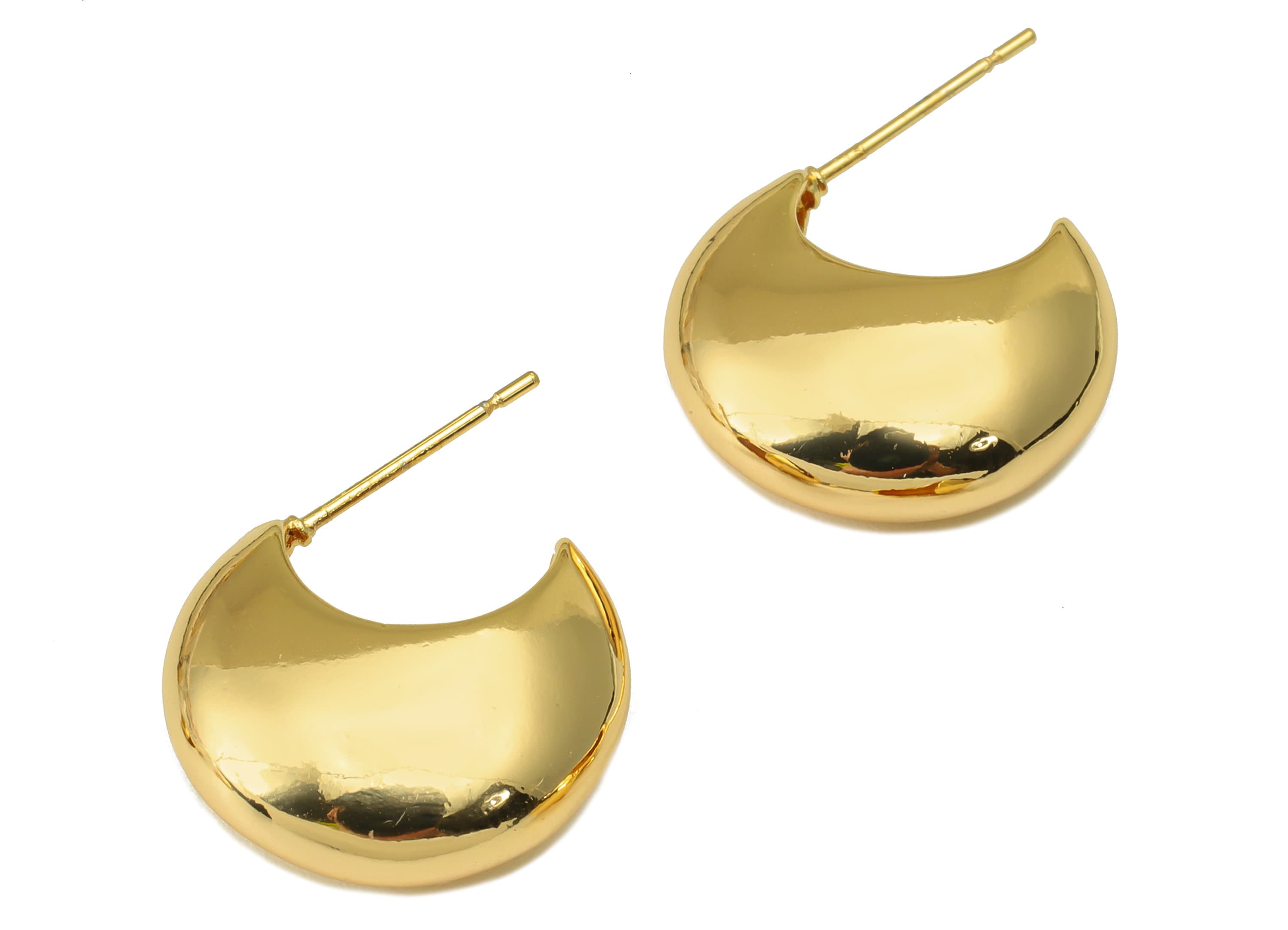 Brass Crescent Earring Stud - Brass Thick Moon Earring Post - Hollow Moon Earring Post - 18k Real Gold plated -28x18.68x1.19mm-RGP6648 - DOMEDBAZAAR