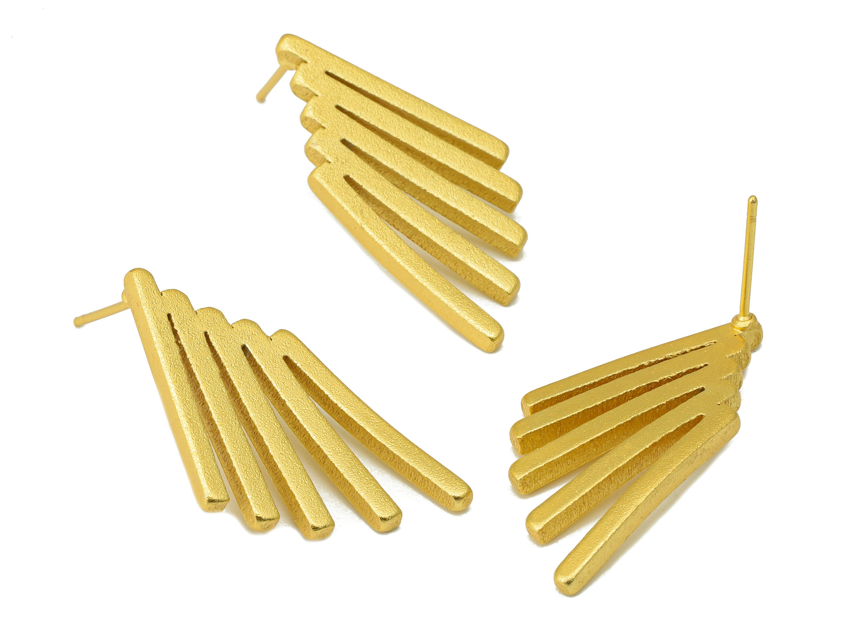 Brass Rectangular Earring Stud - Brass Textured Earring Post - Wing Earring Post -Gold Brass Earring -18k Real Gold plated-30x16x2mm-RGP6631 - DOMEDBAZAAR