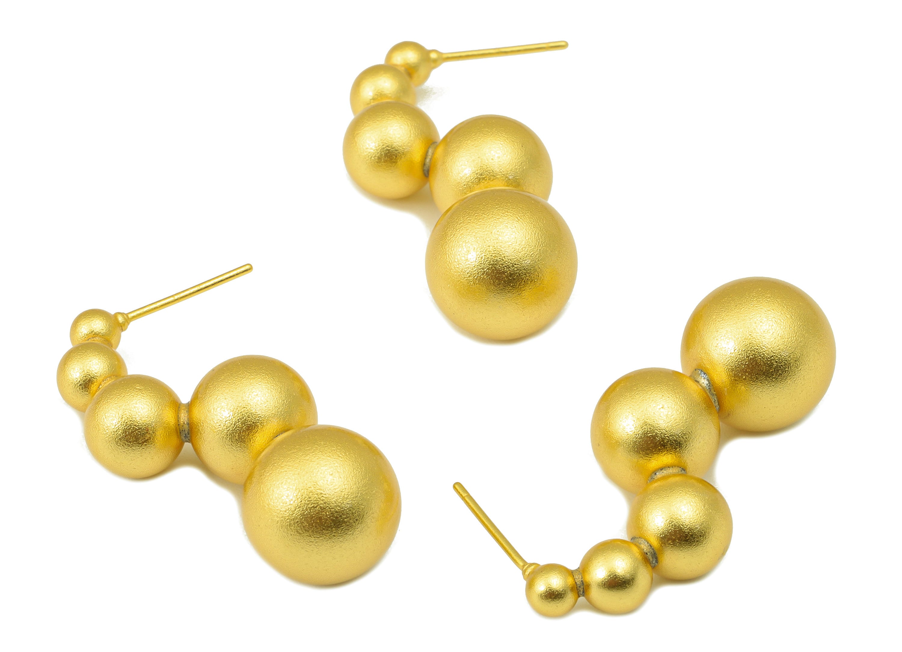 Brass Ball Earring Stud - Brass Textured Bead Earring Post - Matte Gold Frosted Earring Post - 18k Real Gold plated - 34x14x12mm - RGP6629 - DOMEDBAZAAR