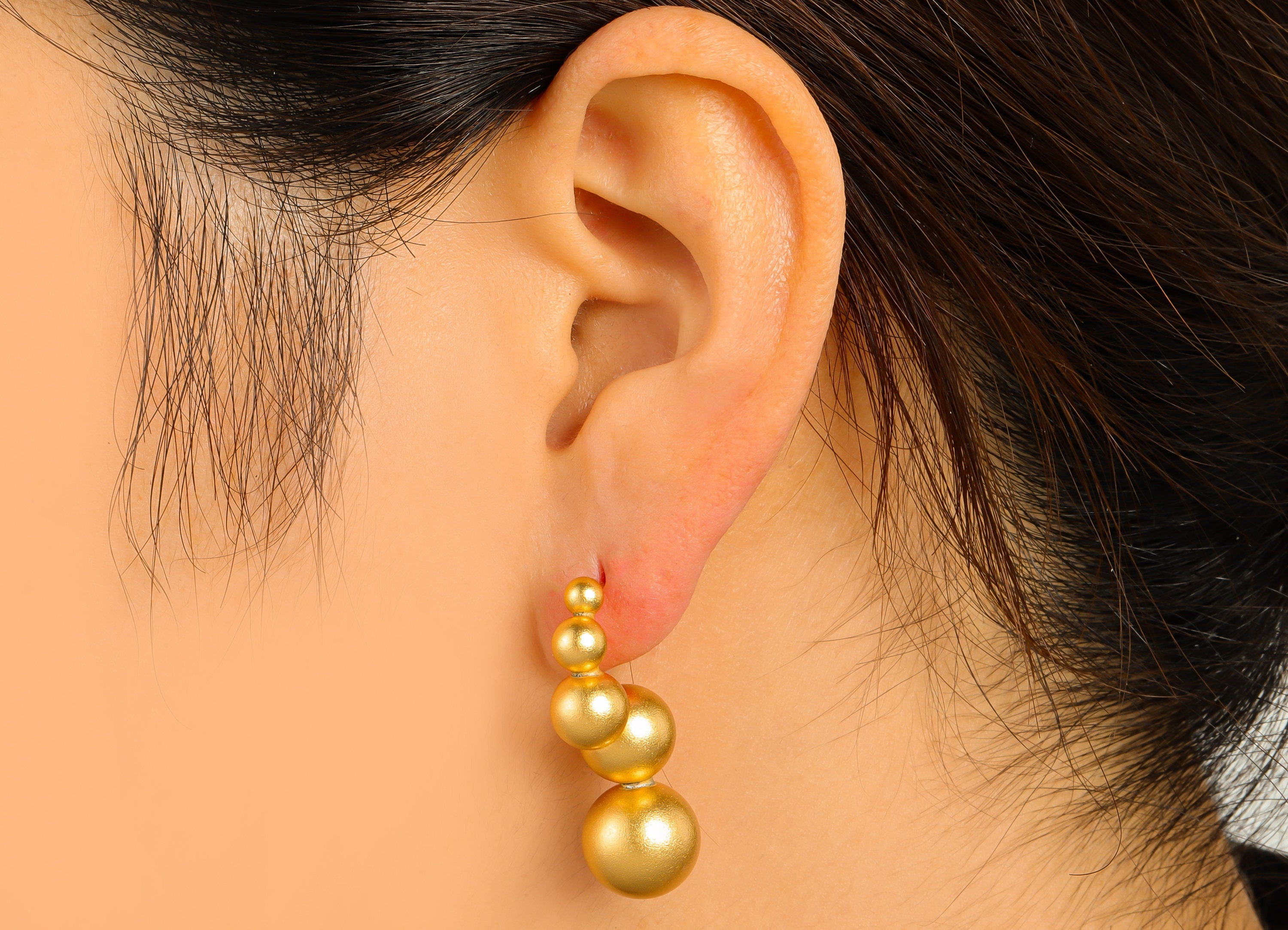 Brass Ball Earring Stud - Brass Textured Bead Earring Post - Matte Gold Frosted Earring Post - 18k Real Gold plated - 34x14x12mm - RGP6629 - DOMEDBAZAAR