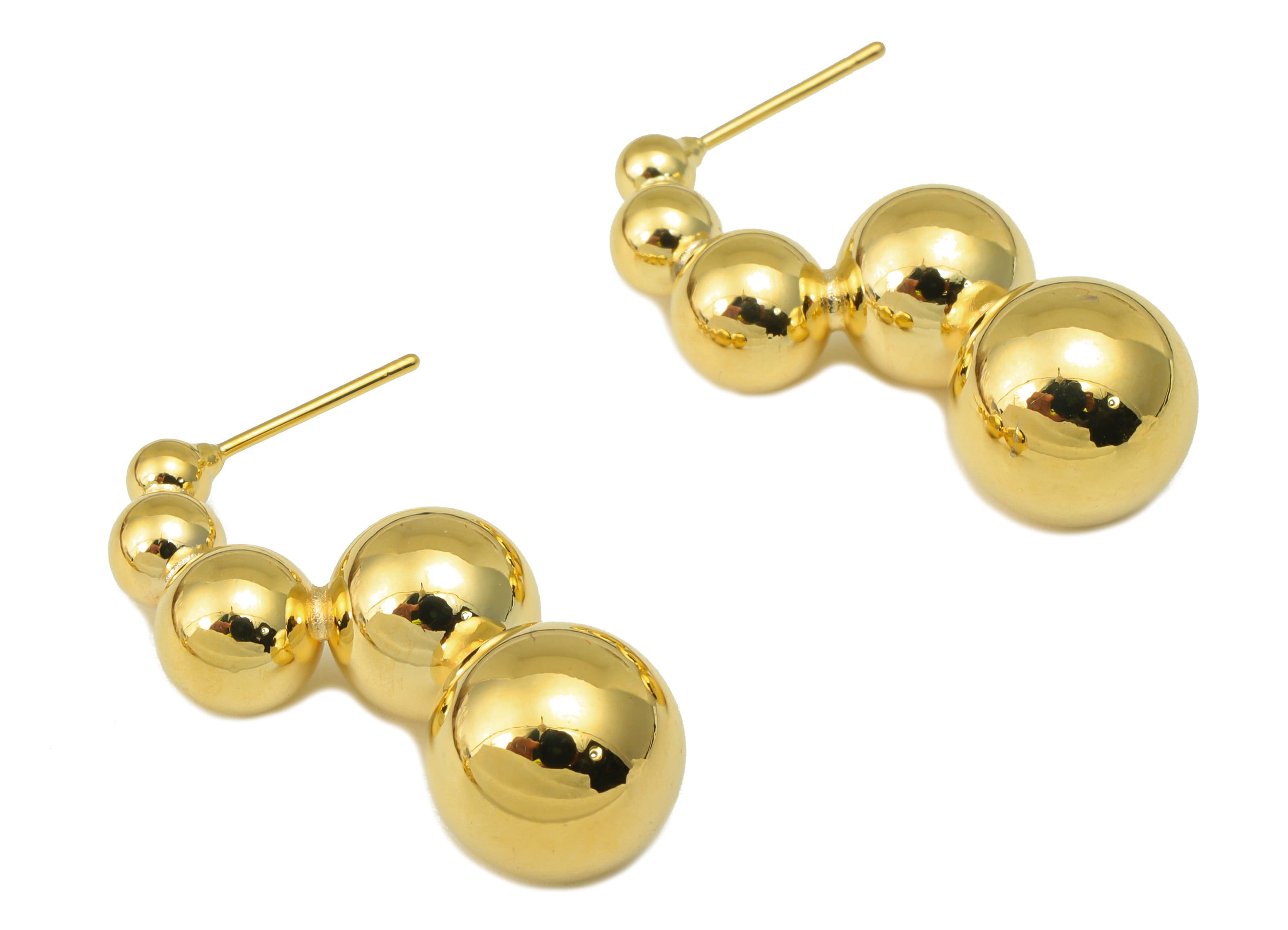 Brass Ball Earring Stud - Brass Textured Bead Earring Post - Brass Bright Surface Earring Post - 18k Real Gold plated -34x14x12mm-RGP6628 - DOMEDBAZAAR