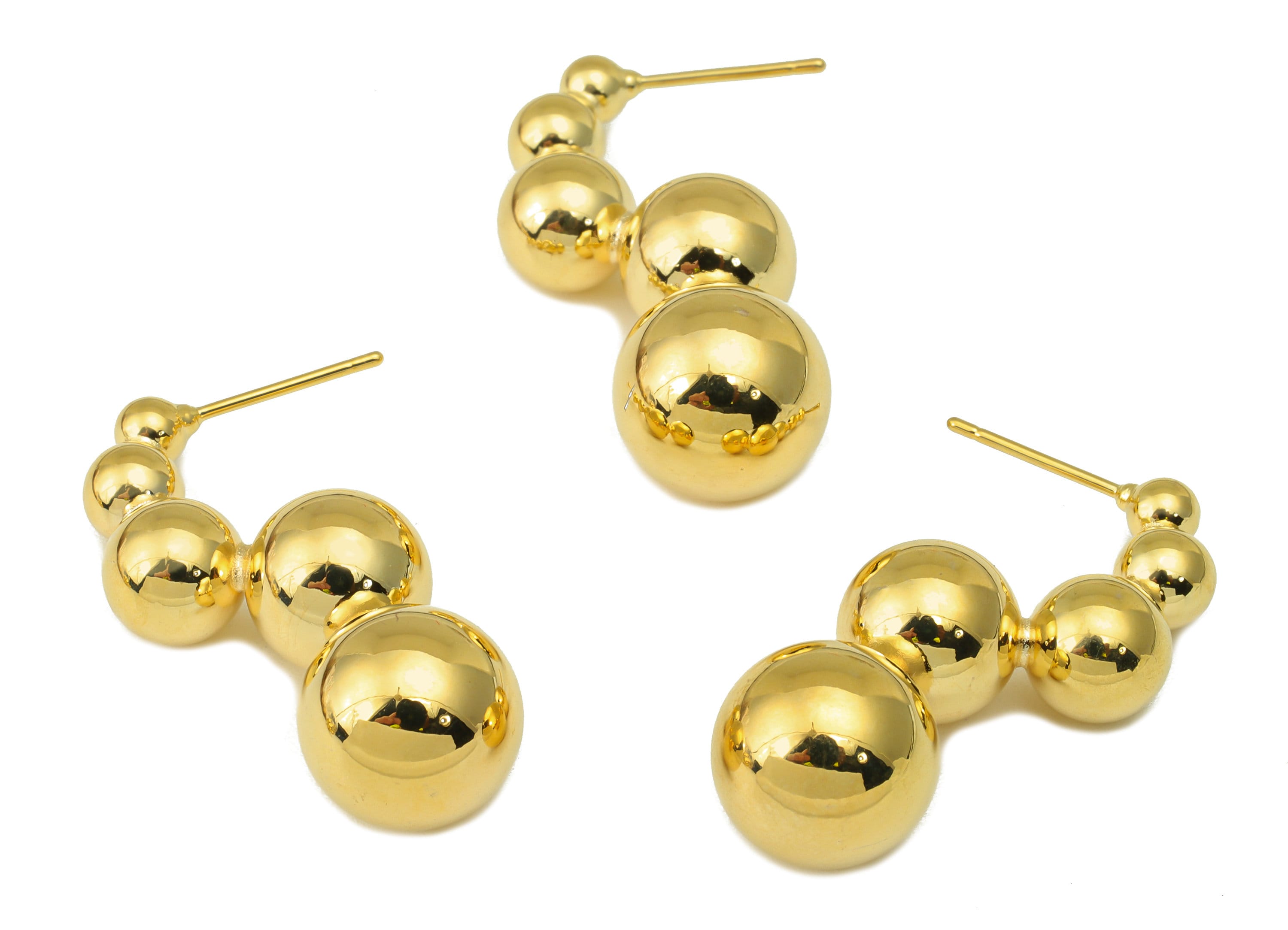 Brass Ball Earring Stud - Brass Textured Bead Earring Post - Brass Bright Surface Earring Post - 18k Real Gold plated -34x14x12mm-RGP6628 - DOMEDBAZAAR