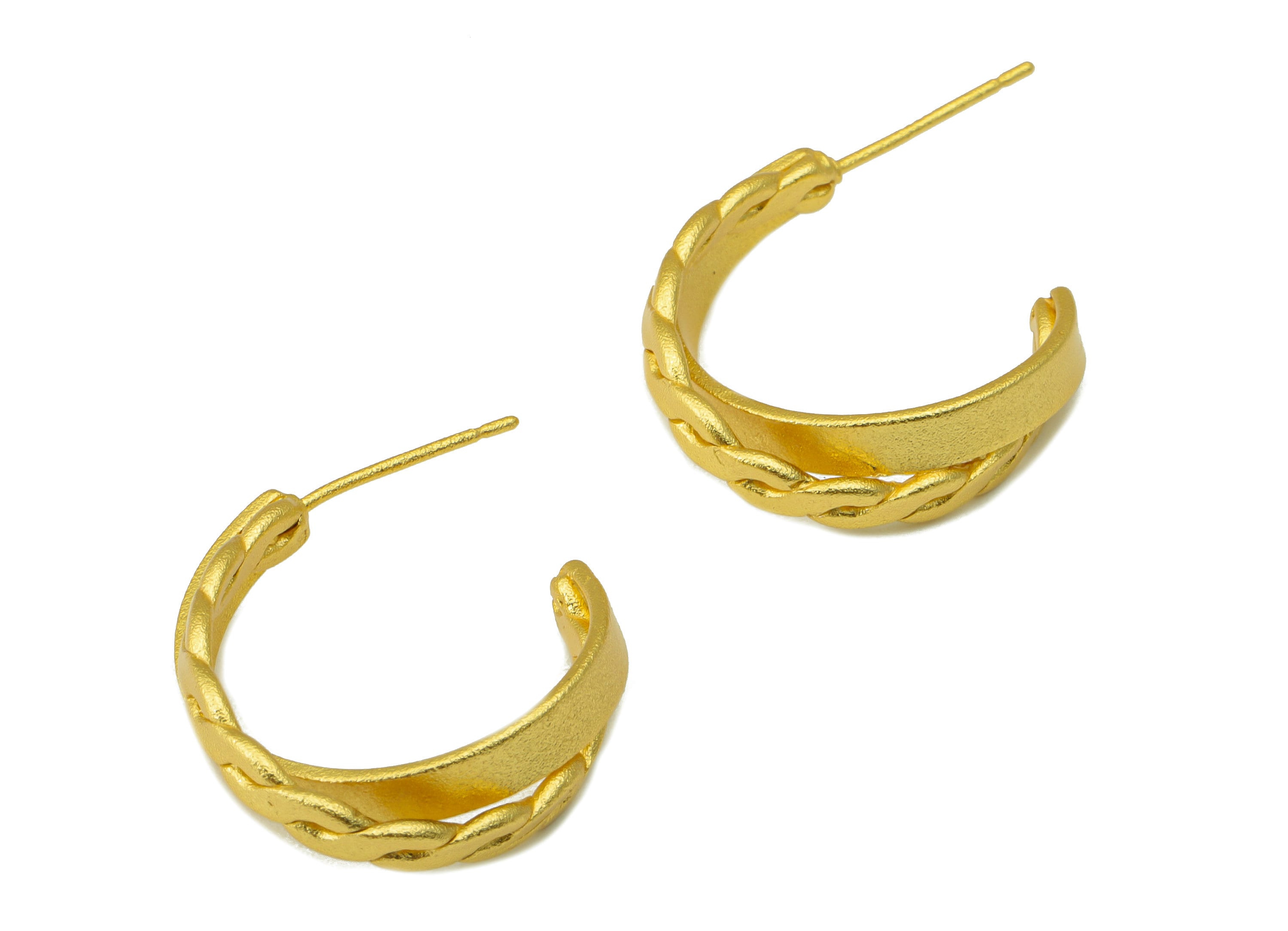 Brass Open Hoop Earring Stud - Brass Textured Chain Earring Post - Braid Hoop  Earring Post - 18k Real Gold plated -26x20x3mm-RGP6630 - DOMEDBAZAAR