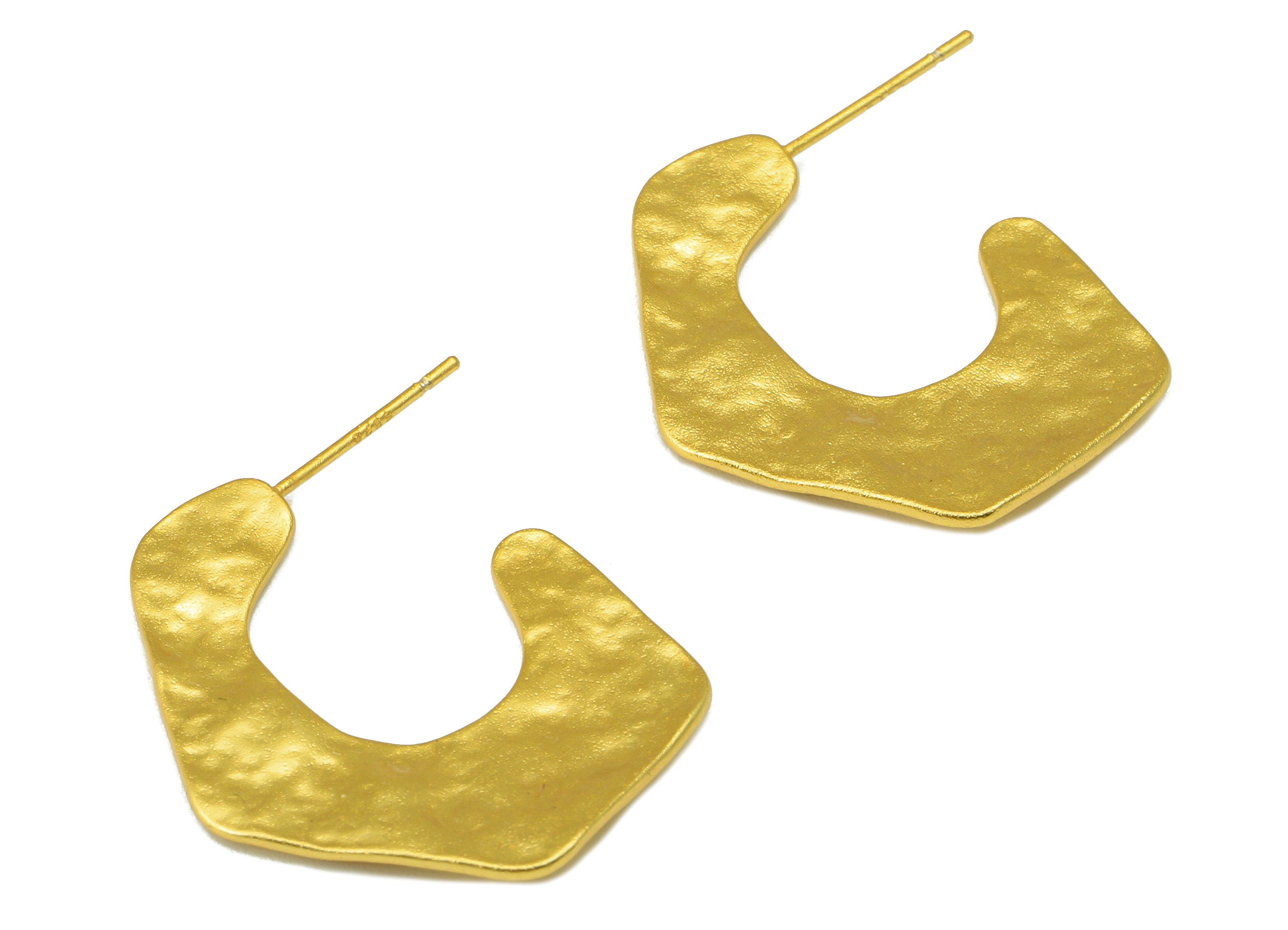 Brass Irregular Earring Stud - Brass Hammered Earring Post - Frosted Surface Earring Post - 18k Real Gold plated -29.54x24.95x 1mm-RGP6633 - DOMEDBAZAAR