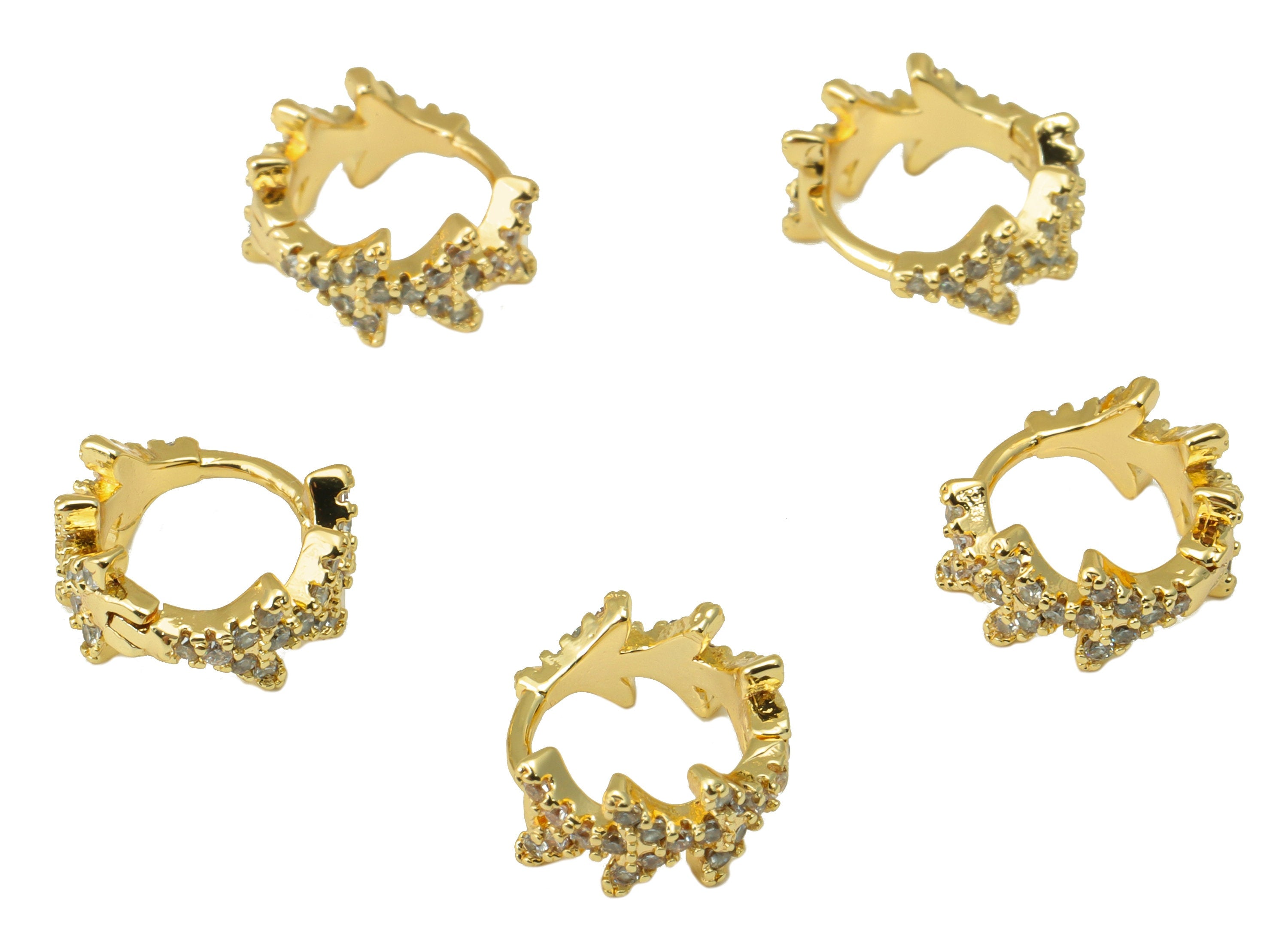 Brass Branch Earring Clasp - Brass CZ Arrow Hoop Clasp - Brass Ring Cubic Zirconia Hoop Clasp - 18K Real Gold Plated - 10x10x1.5mm- RGP6591 - DOMEDBAZAAR
