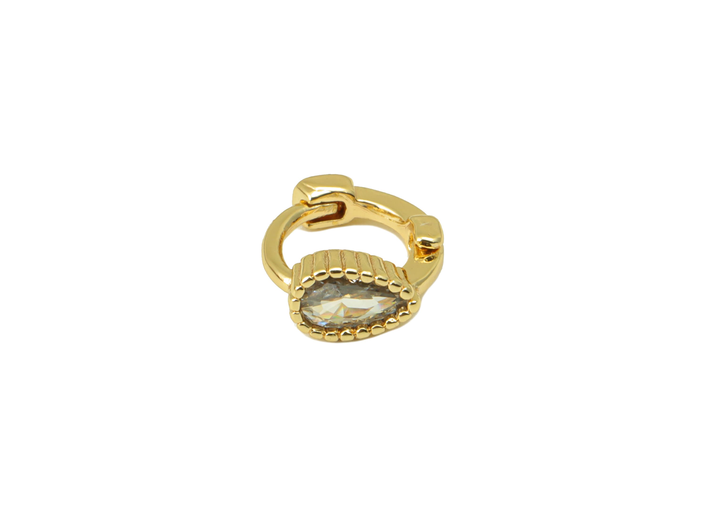 Brass Drop Earring Clasp - Brass CZ Teardrop Hoop Clasp - Mini Ring Cubic Zirconia Hoop Clasp - 18K Real Gold Plated - 9x8x2mm- RGP6614 - DOMEDBAZAAR
