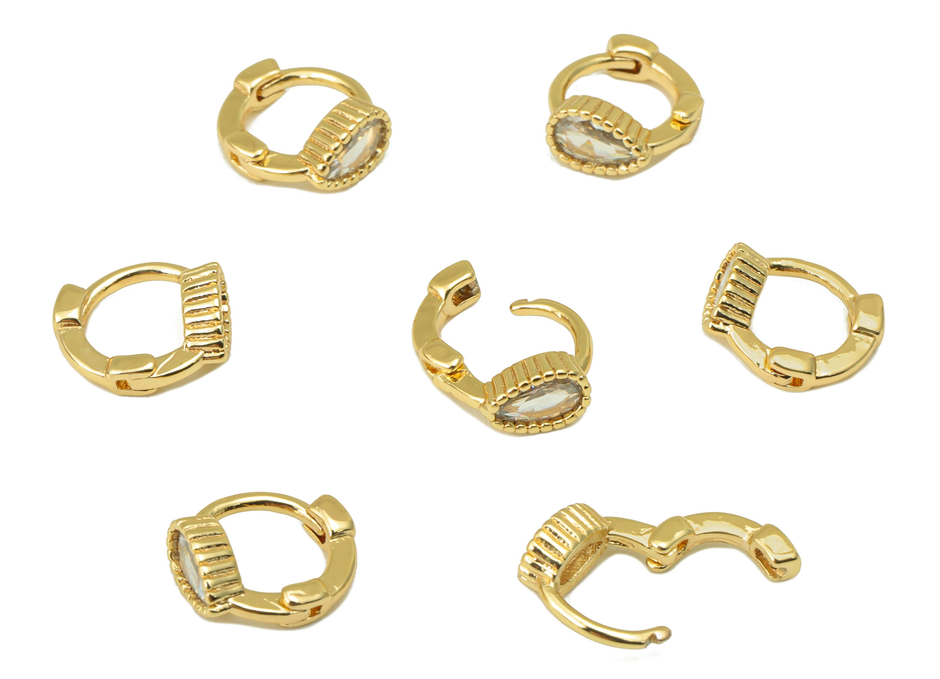 Brass Drop Earring Clasp - Brass CZ Teardrop Hoop Clasp - Mini Ring Cubic Zirconia Hoop Clasp - 18K Real Gold Plated - 9x8x2mm- RGP6614 - DOMEDBAZAAR