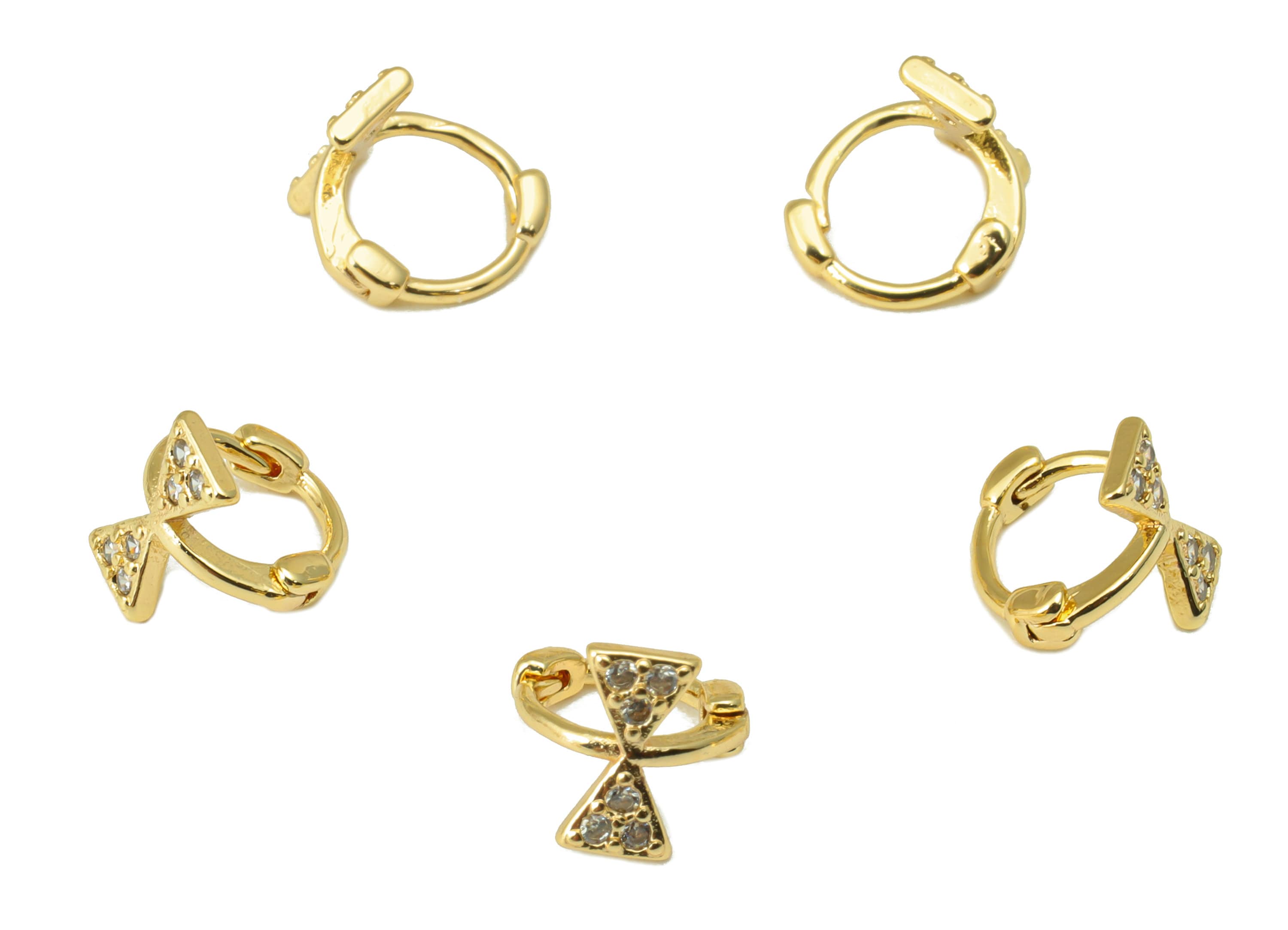 Brass Butterfly Hoop Clasp - Butterfly Bow Hoop Clasp - Ring Cubic Zirconia Clasp - Bowtie Earring -18K Real Gold Plated - 8x8x1mm- RGP6612 - DOMEDBAZAAR