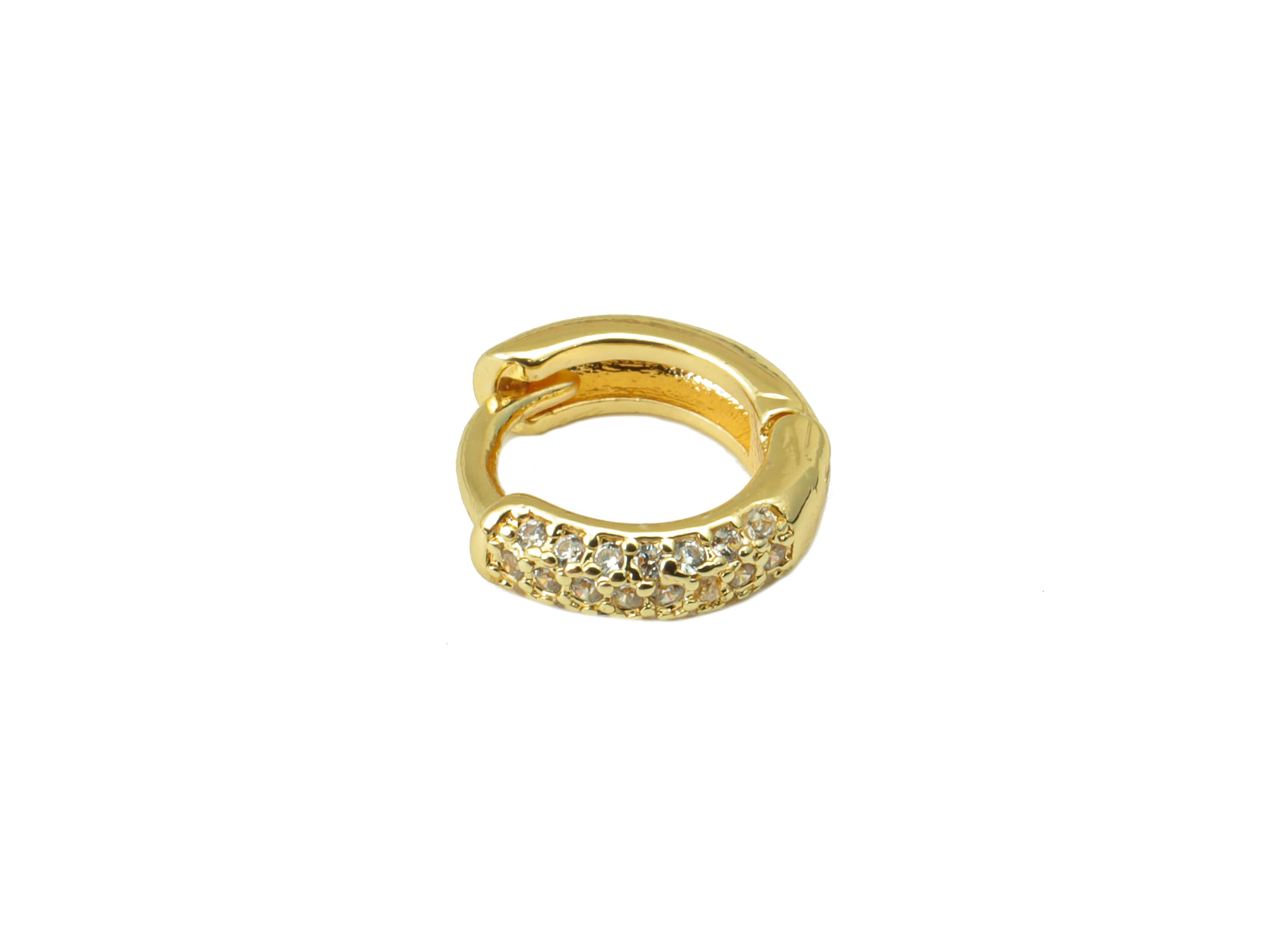 Brass Round Hoop Clasp - Brass CZ Circle Huggie Hoop Earring Clasp - Brass Ring Cubic Zirconia Clasp - 18K Real Gold Plated-9x8x1mm- RGP6615 - DOMEDBAZAAR
