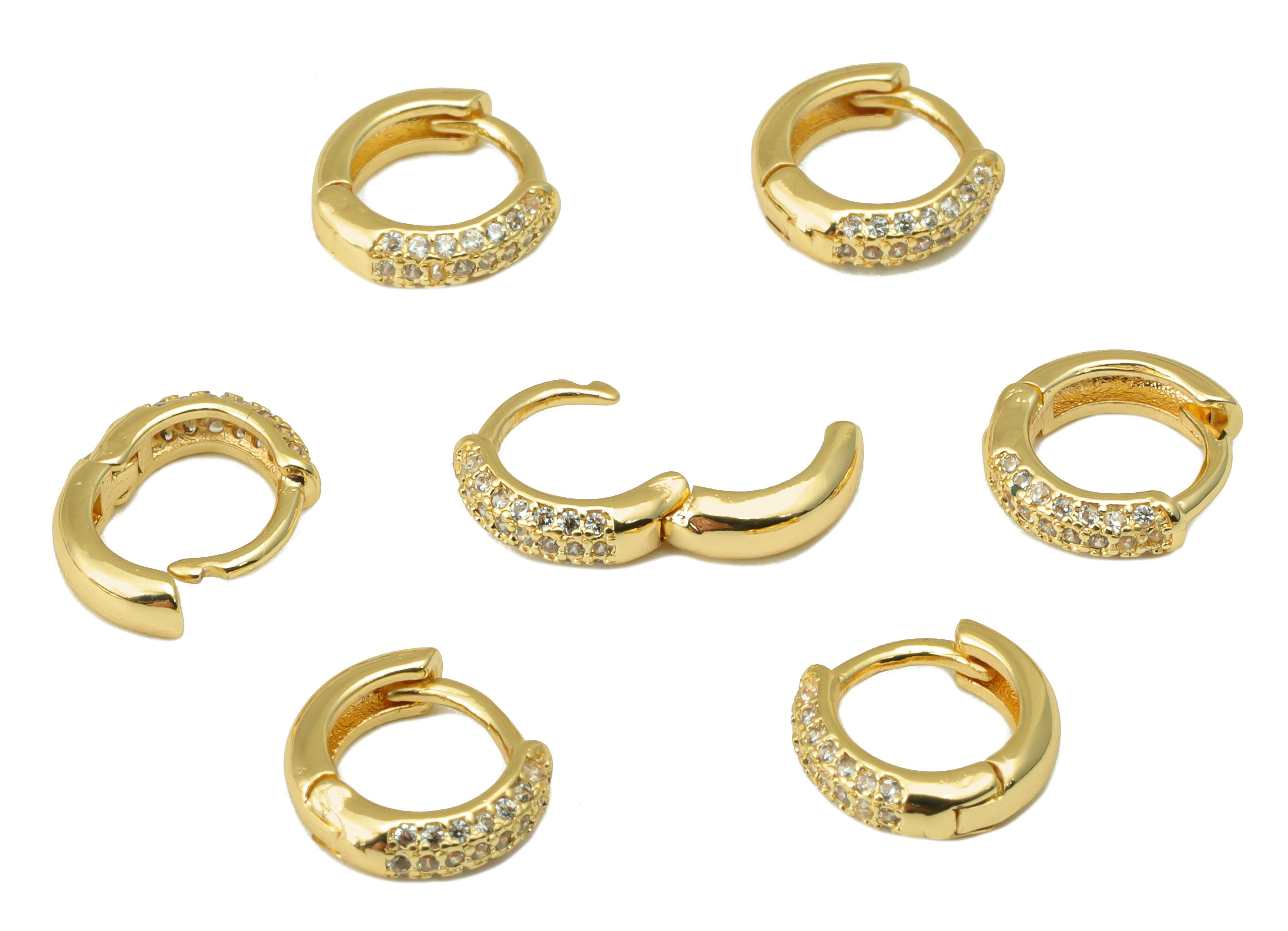 Brass Round Hoop Clasp - Brass CZ Circle Huggie Hoop Earring Clasp - Brass Ring Cubic Zirconia Clasp - 18K Real Gold Plated-9x8x1mm- RGP6615 - DOMEDBAZAAR
