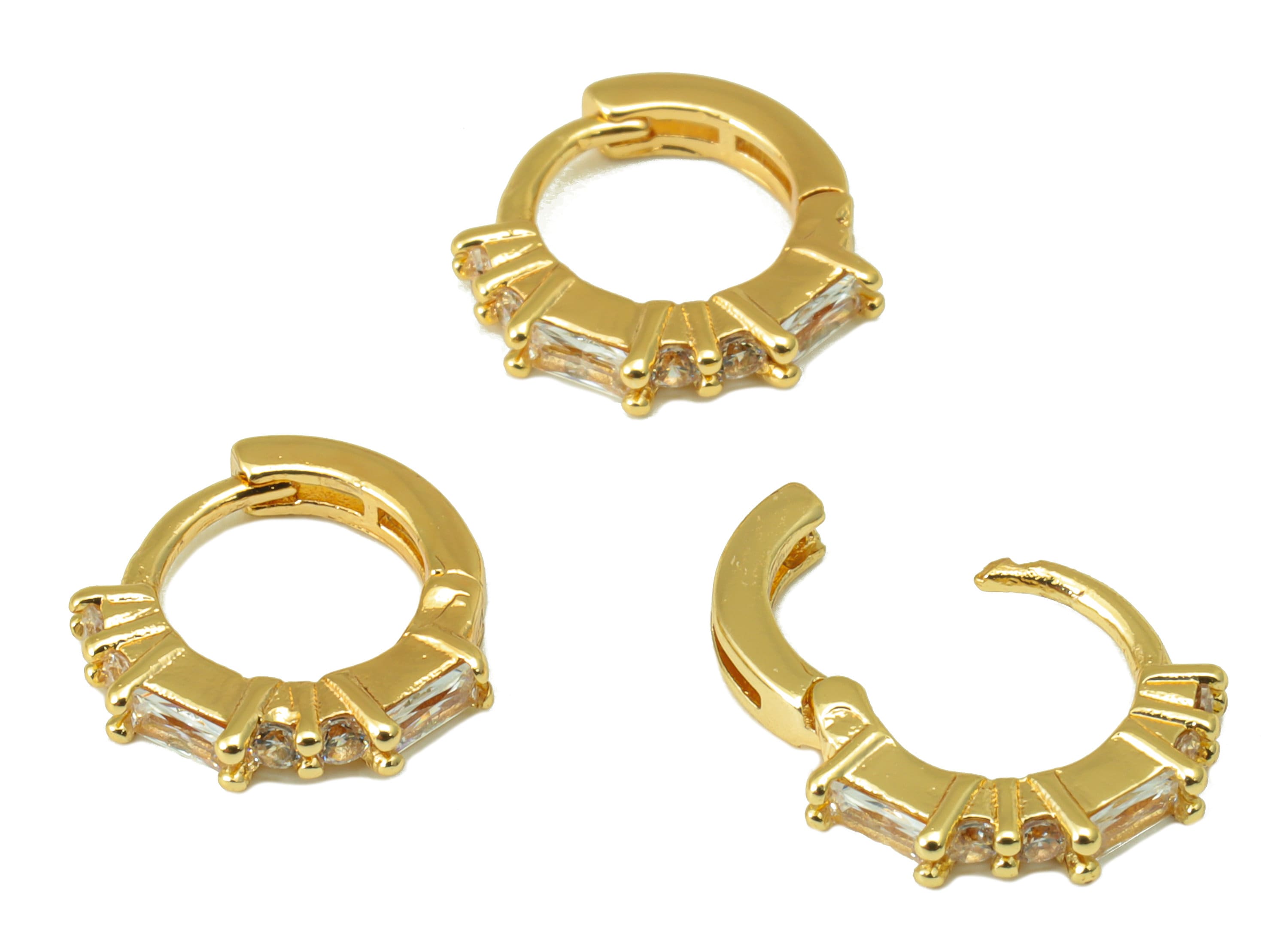 Brass Crown Hoop Clasp - Brass Emerald Huggie Earring Clasp - Mini Ring Cubic Zirconia Clasp - 18K Real Gold Plated -12x10.9x2.1mm- RGP6616 - DOMEDBAZAAR