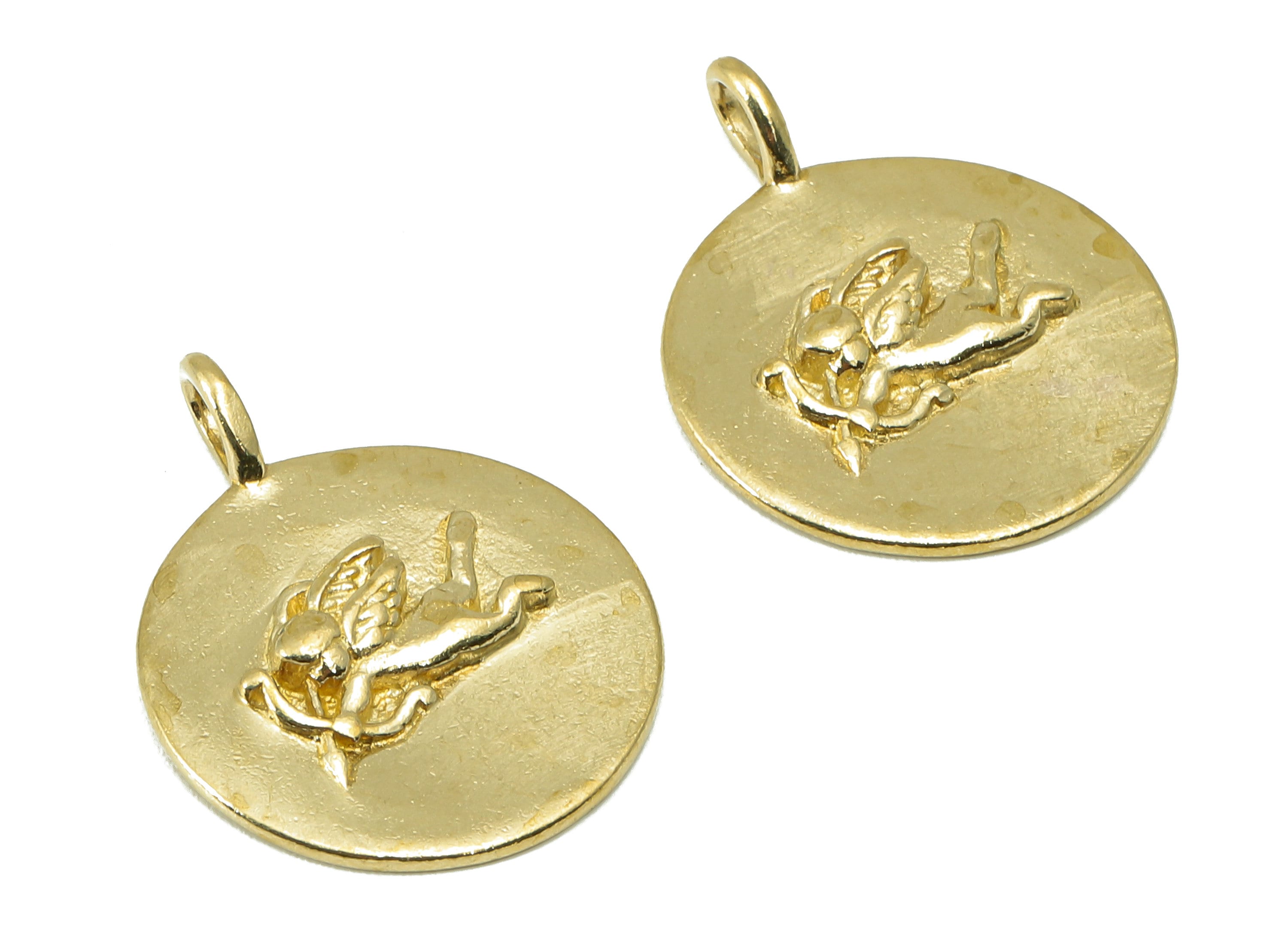 Raw Brass Arrow Love Earring Charm - Brass Cupid Round Charm - Brass Arrow Love Pendant - For Necklace -23.32x18.52x2.55mm - PP8322 - DOMEDBAZAAR