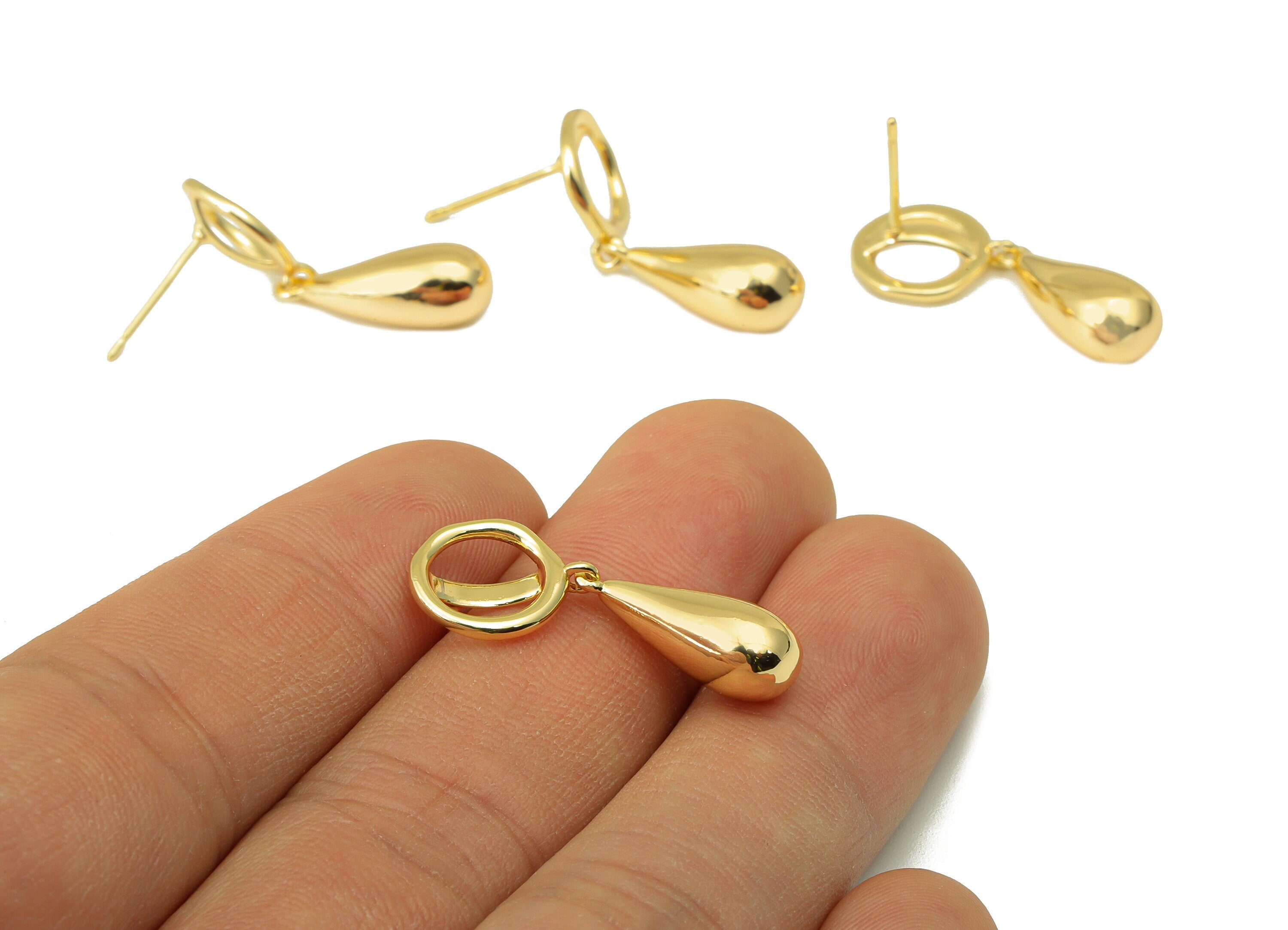 Brass Drop Earring Stud - Brass Round Earring Post - Teardrop Thick Earring Post - 18K Real Gold Plated - 28.78x10.75x 6.71mm-RGP6571 - DOMEDBAZAAR