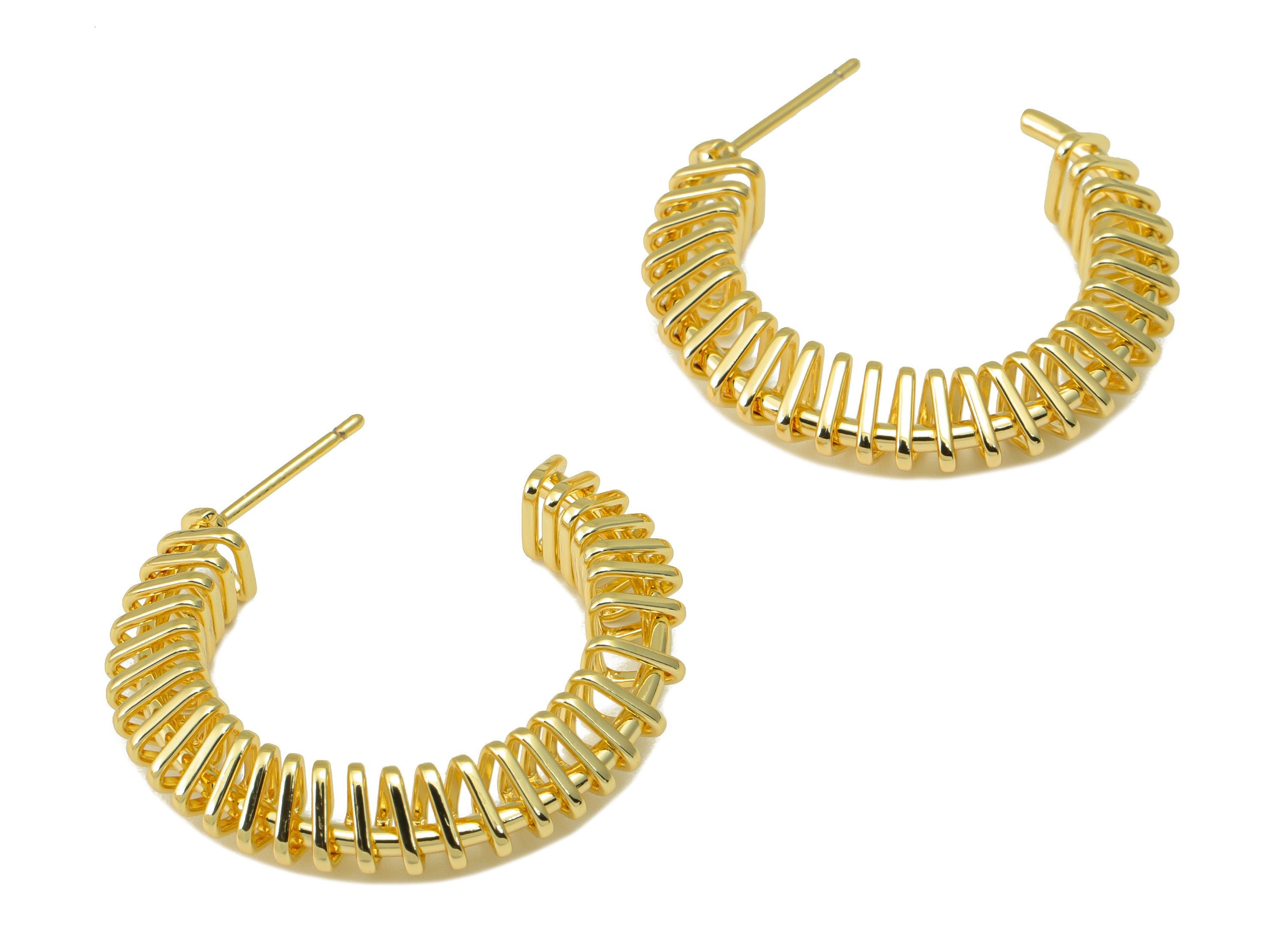 Brass Hoop C Earring Stud – Brass Open Hoop Post -Triangle Spiral Stud - Earring Hoop Post - 18k real gold-plated -31x30x5.72mm- RGP6502 - DOMEDBAZAAR