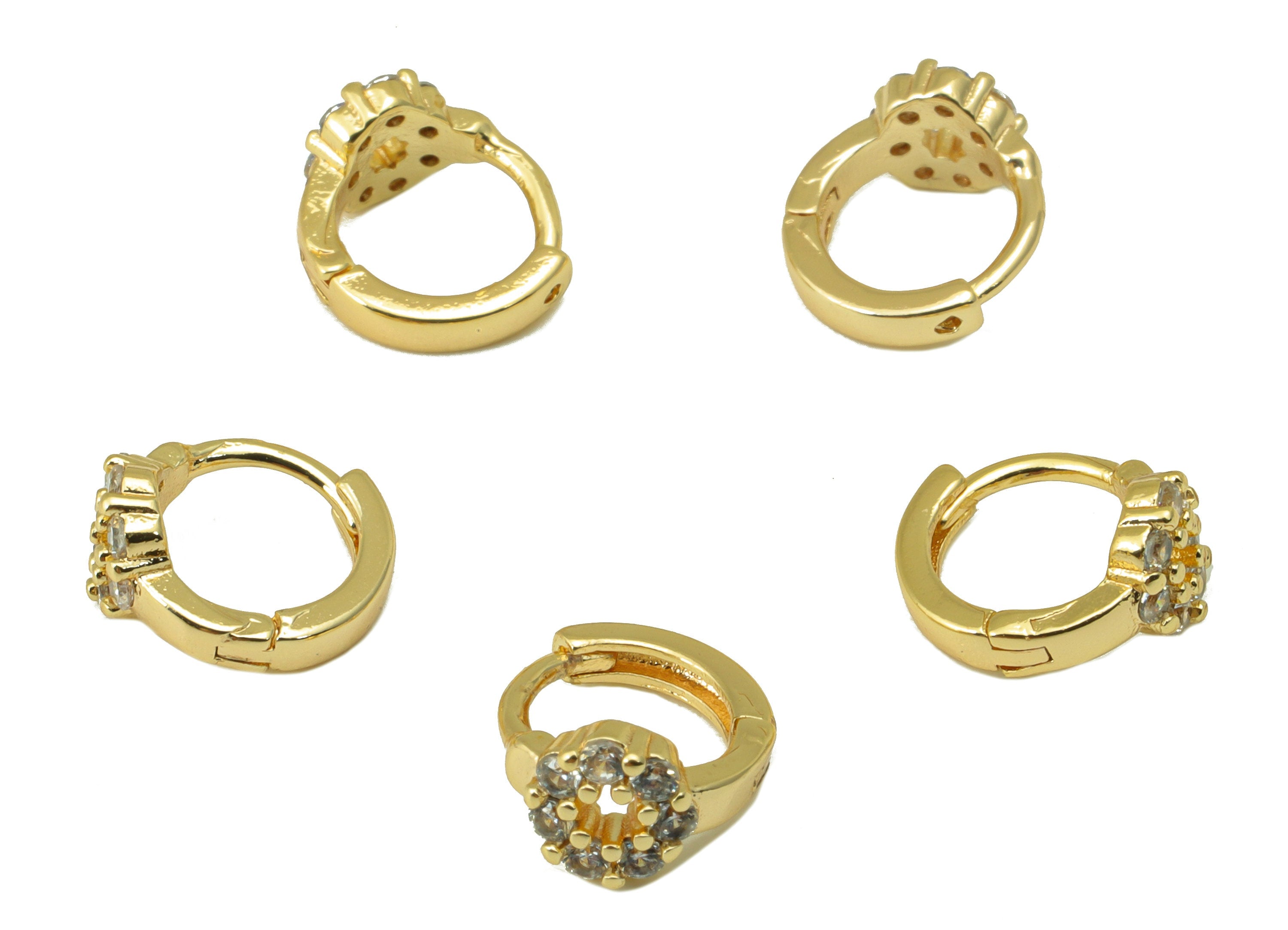 Brass Hoop Earring Clasp - Brass Flower Hoop Clasp - Ring Flower Cubic Zirconia Clasp - Huggie Clasp -18K Real Gold Plated-10x8x2mm-RGP6547 - DOMEDBAZAAR