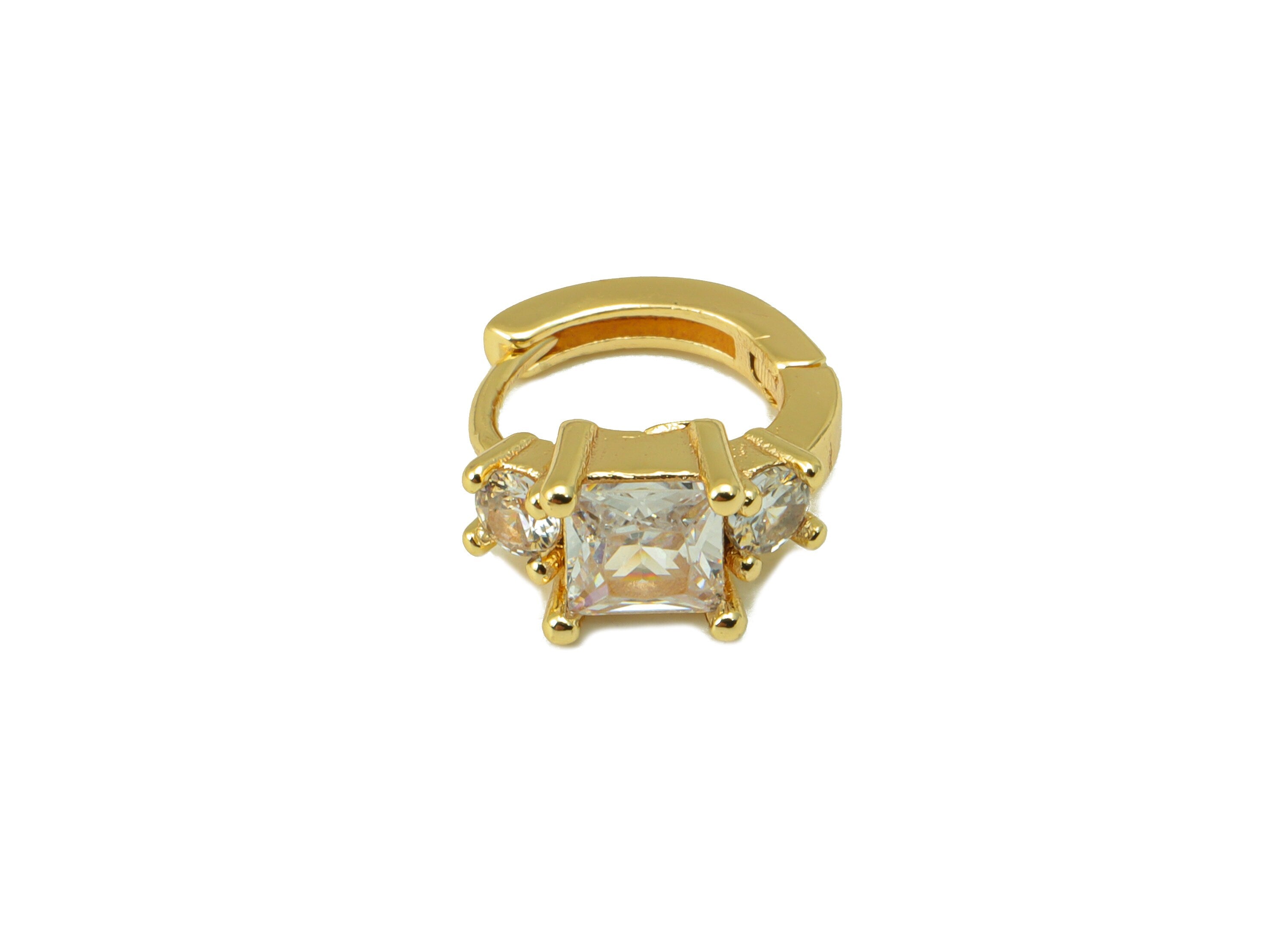 Brass Hoop Earring Clasp - Brass Crown Clasp -Mini Ring Cubic Zirconia Princess Huggie Clasp -18K Real Gold Plated-13x10x3.51mm -RGP6550 - DOMEDBAZAAR