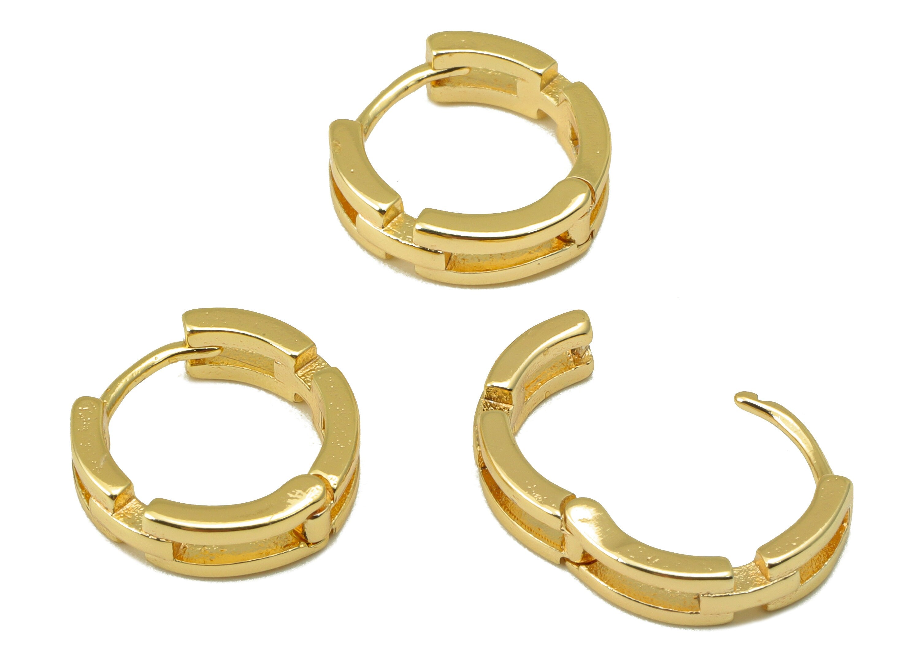Brass Hoop Earring Clasp - Brass Round Hoop Clasp -Circle Hollow Huggie Hoop Clasp -18K Real Gold Plated - 13.31x13.34x1.63mm - RGP6529 - DOMEDBAZAAR