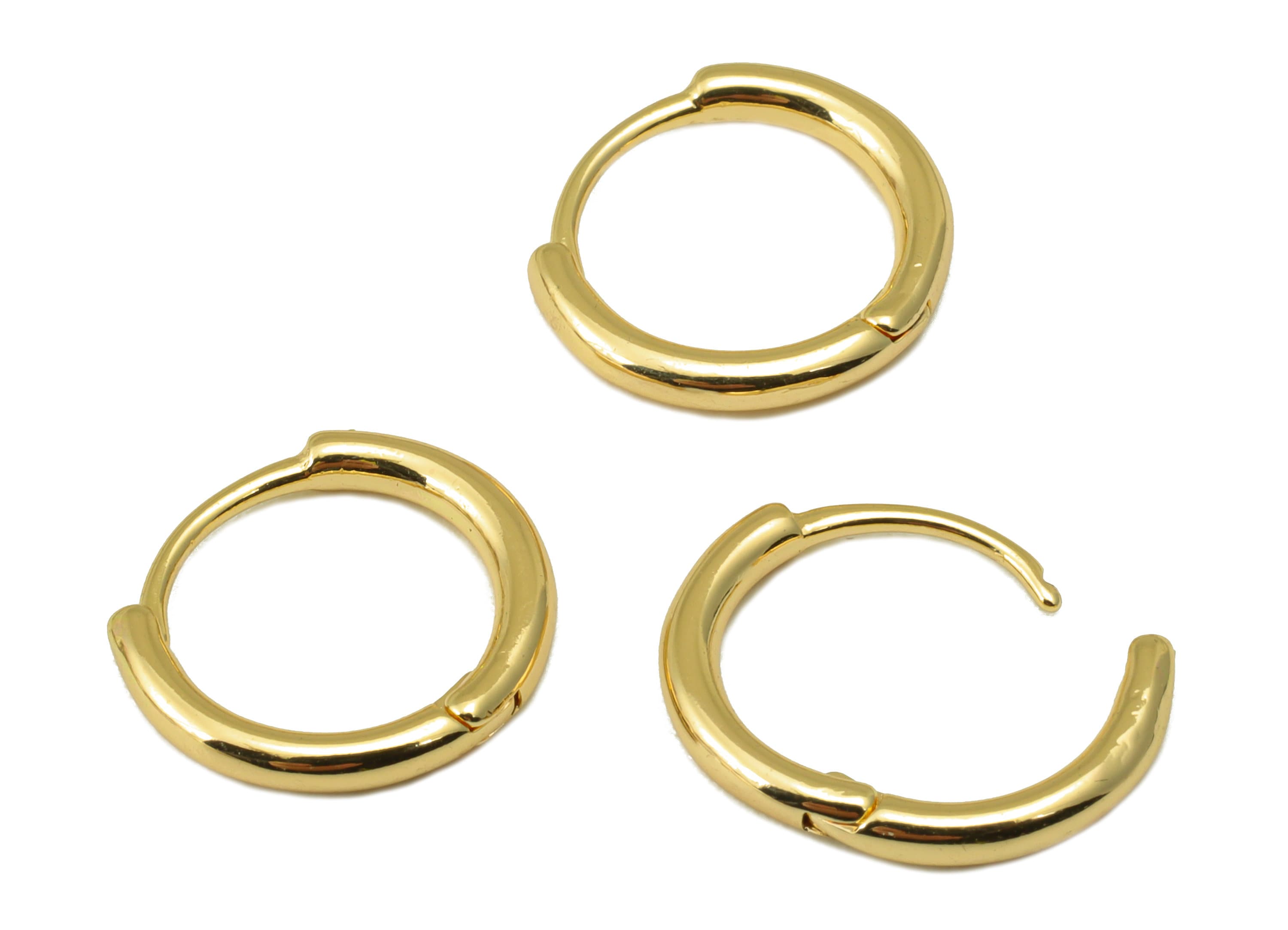 Brass Hoop Earring Clasp - Brass Round Hoop Clasp -Circle Huggie Hoop Clasp -18K Real Gold Plated - 12.94x12.07x1.87mm  - RGP6554 - DOMEDBAZAAR