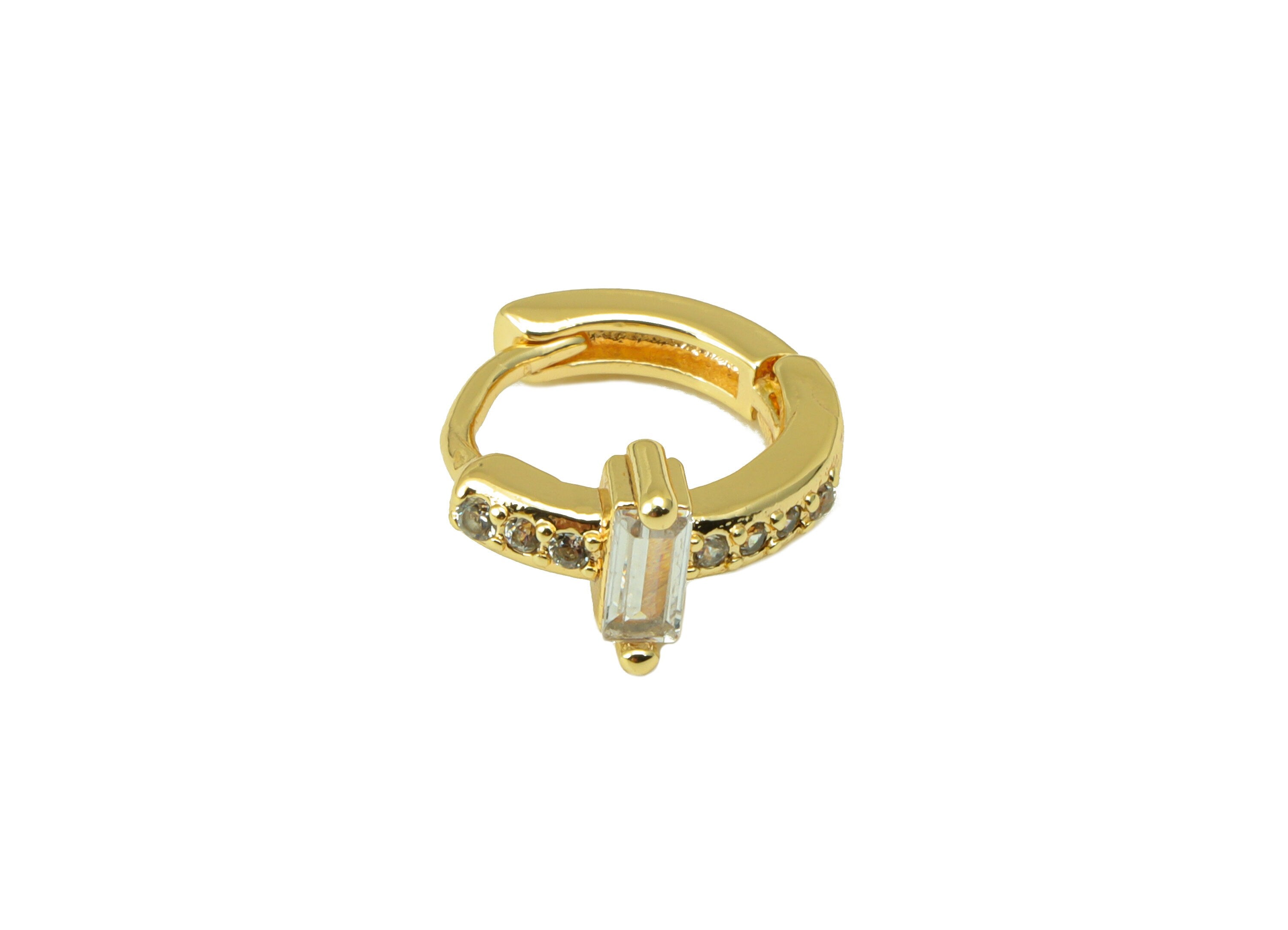 Brass Hoop Earring Clasp - Brass Emerald Clasp -Mini Ring Cubic Zirconia Huggie Clasp -18K Real Gold Plated- 11.93x 10.44x 2.88mm -RGP6526 - DOMEDBAZAAR