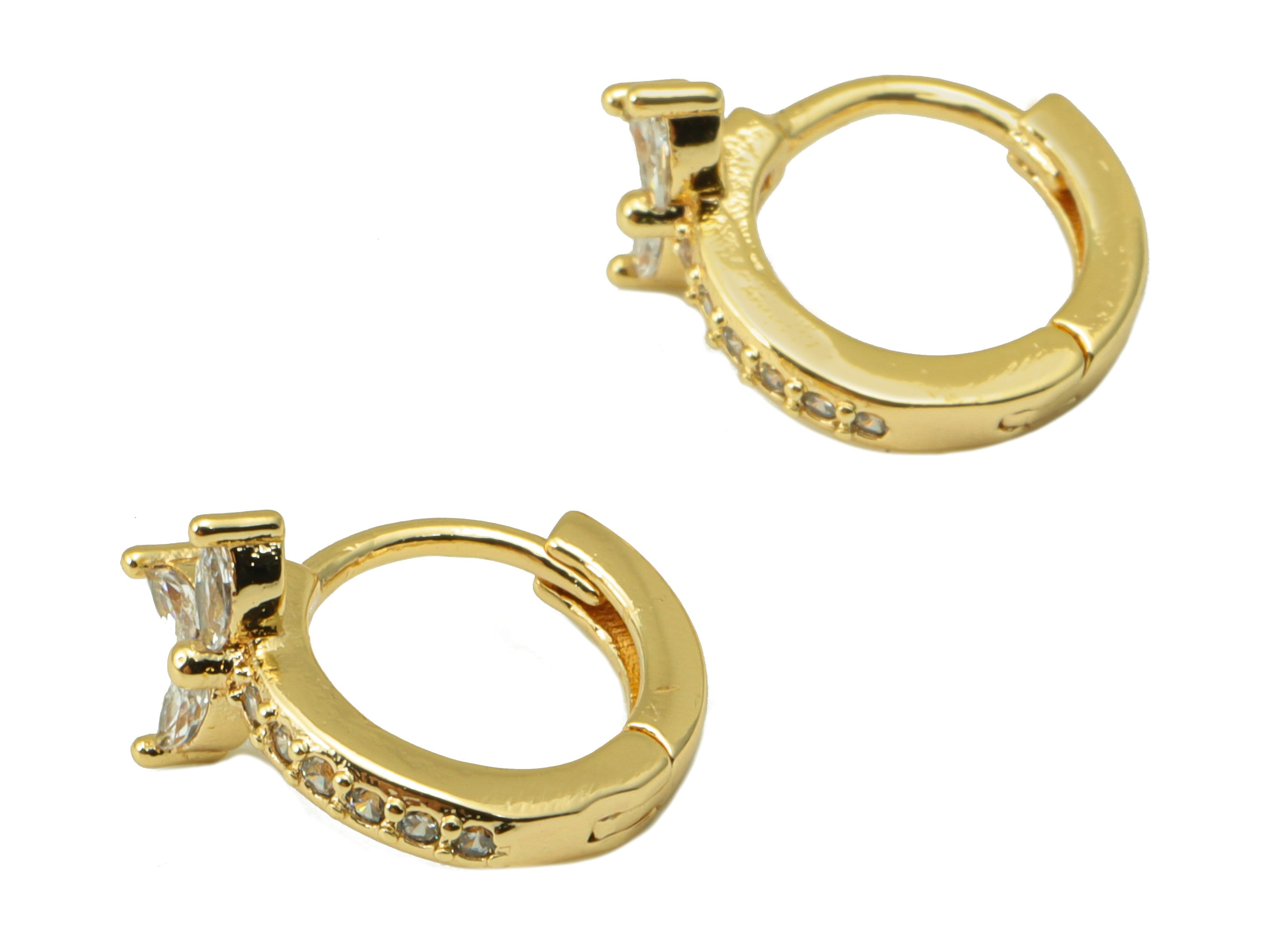 Brass Hoop Earring Clasp - Marquise Clasp -Mini Ring Cubic Zirconia Huggie Clasp -Flower Clasp -18K Real Gold Plated-13x10x3.01mm -RGP6523 - DOMEDBAZAAR