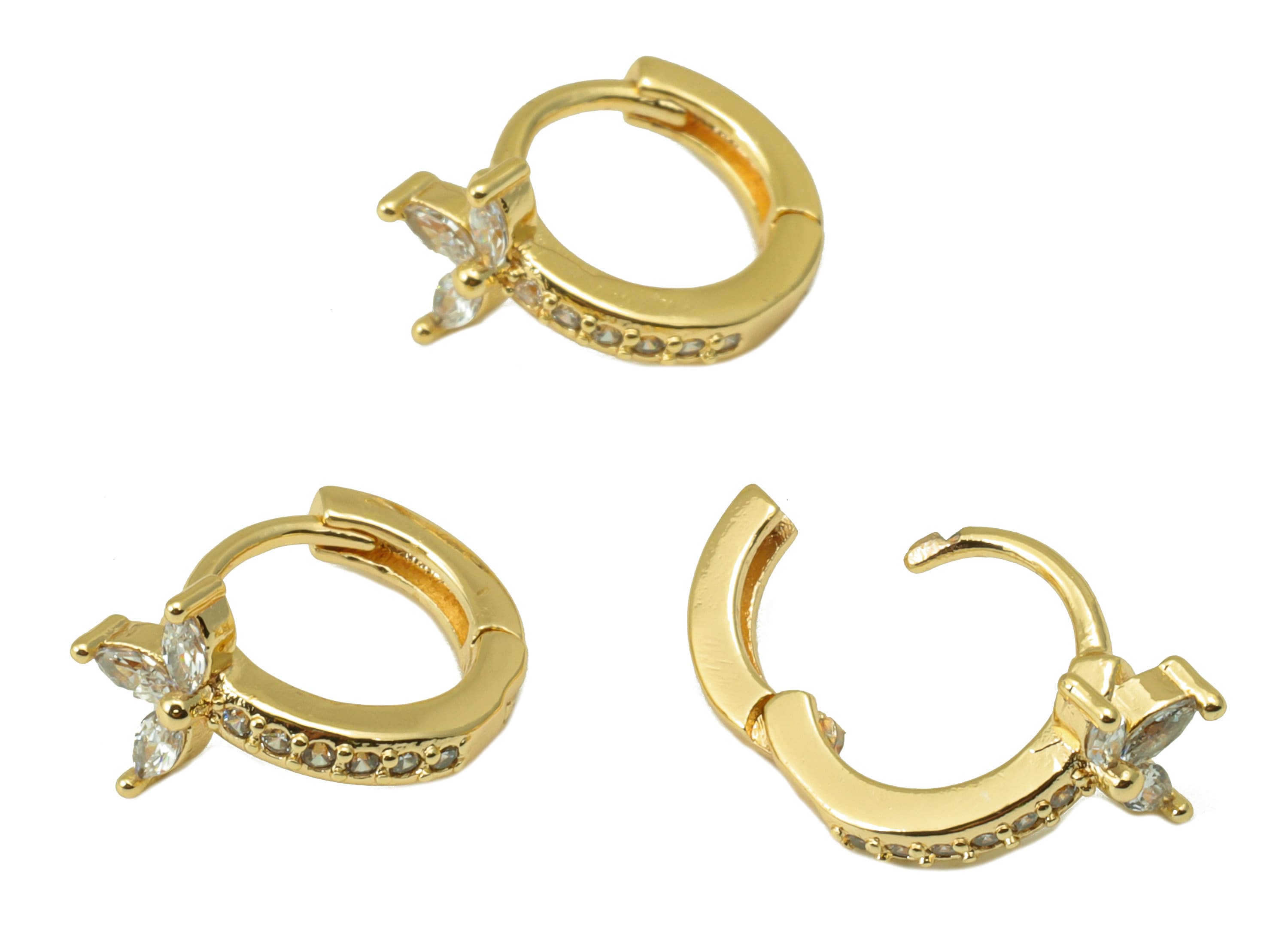 Brass Hoop Earring Clasp - Marquise Clasp -Mini Ring Cubic Zirconia Huggie Clasp -Flower Clasp -18K Real Gold Plated-13x10x3.01mm -RGP6523 - DOMEDBAZAAR