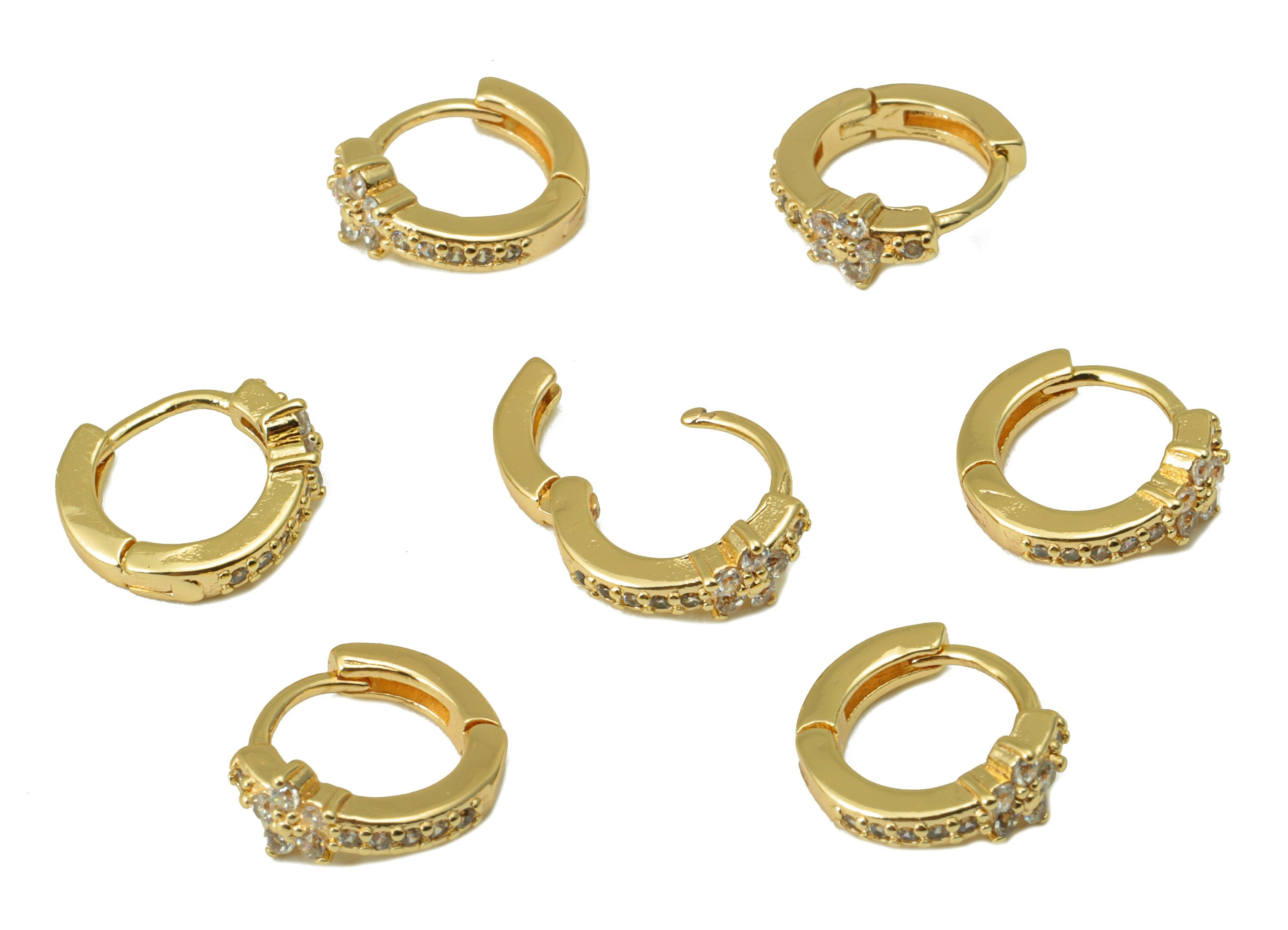 Brass Hoop Earring Clasp - Flower Earring Clasp - Cubic Zirconia Ring Huggie Clasp -Daisy Clasp -18K Real Gold Plated- 10.65x9x2mm -RGP6546 - DOMEDBAZAAR