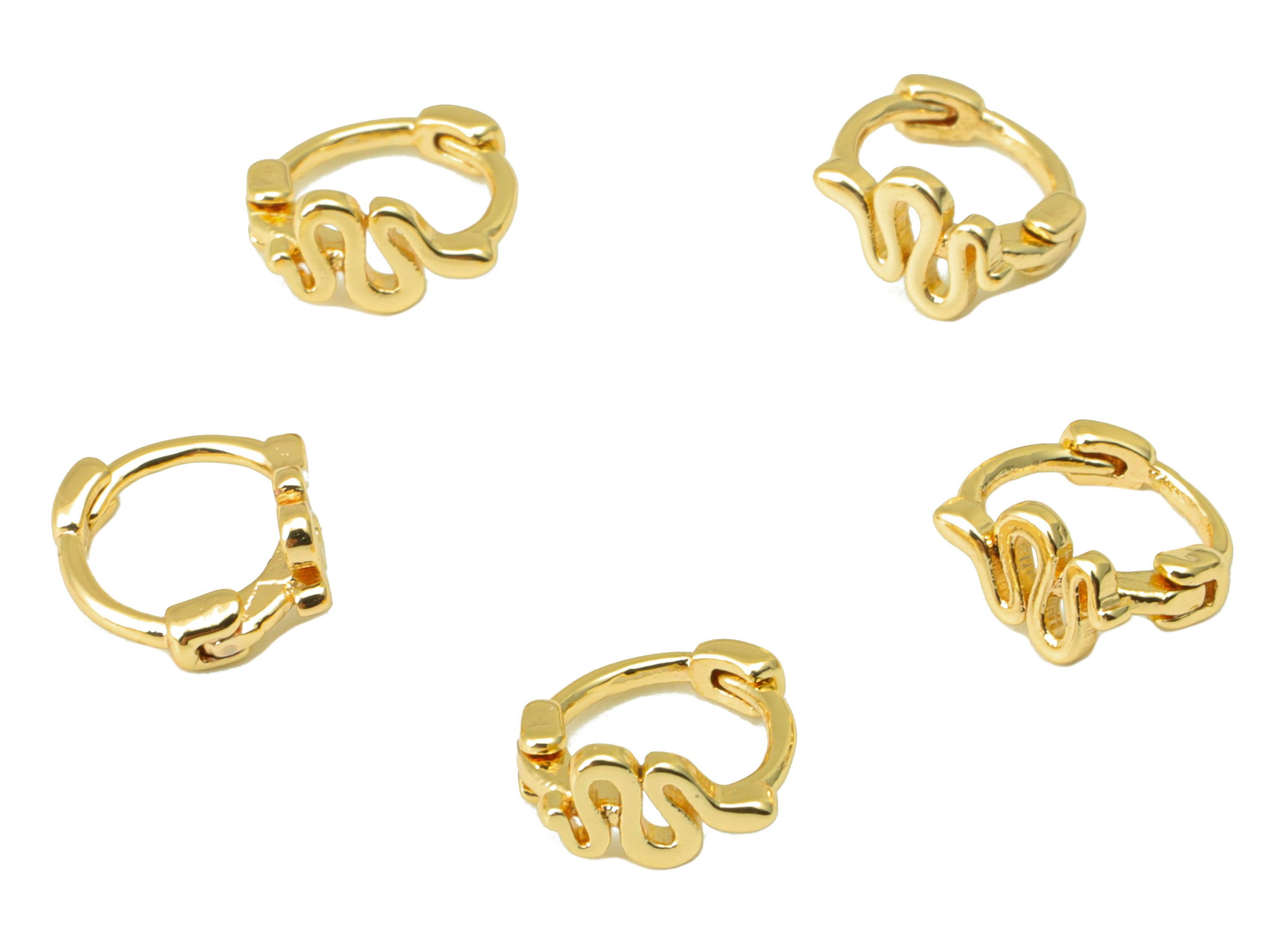 Brass Hoop Earring Clasp - Brass Snake  Round Hoop Clasp -Mini Snake Huggie Hoop Clasp -18K Real Gold Plated - 7.36 x7.7 x 0.87mm  - RGP6553 - DOMEDBAZAAR
