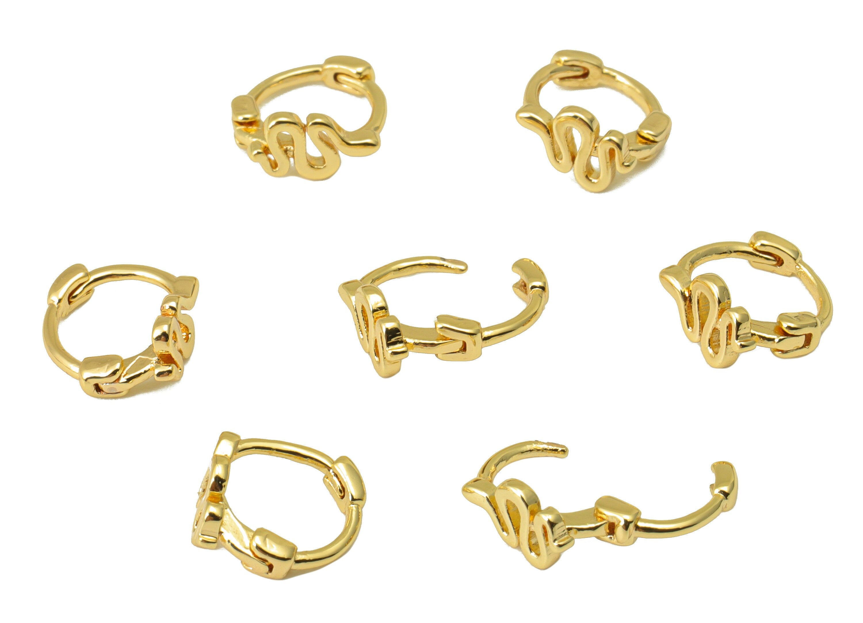 Brass Hoop Earring Clasp - Brass Snake  Round Hoop Clasp -Mini Snake Huggie Hoop Clasp -18K Real Gold Plated - 7.36 x7.7 x 0.87mm  - RGP6553 - DOMEDBAZAAR