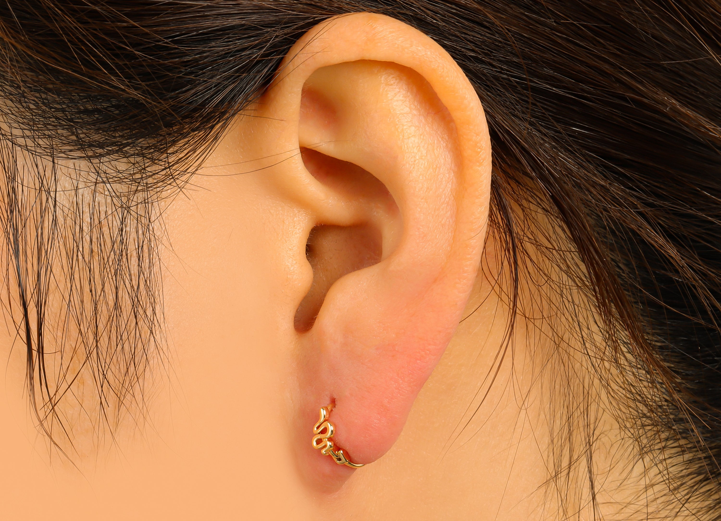 Brass Hoop Earring Clasp - Brass Snake  Round Hoop Clasp -Mini Snake Huggie Hoop Clasp -18K Real Gold Plated - 7.36 x7.7 x 0.87mm  - RGP6553 - DOMEDBAZAAR
