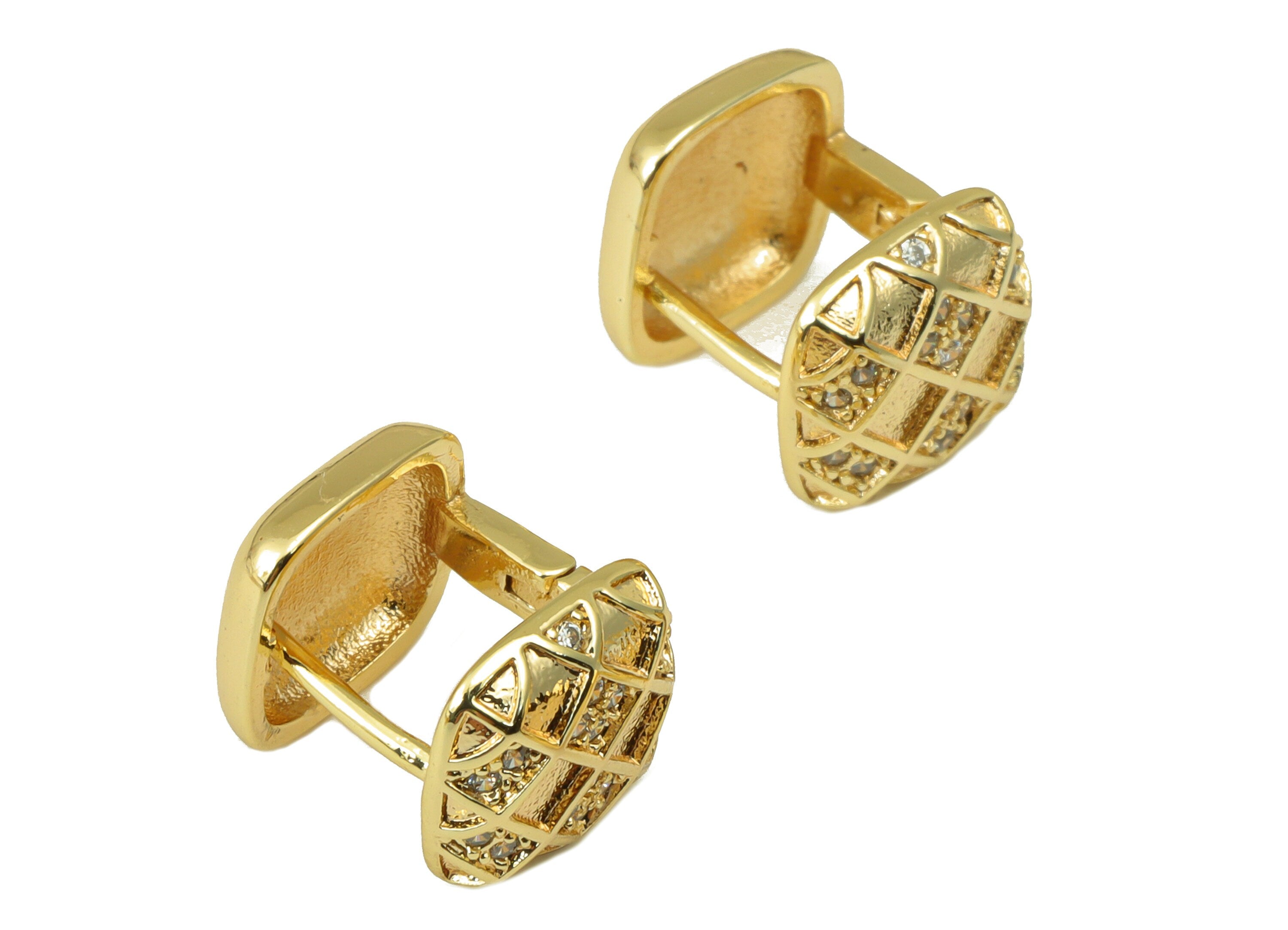 Brass Hoop Earring Clasp - Square Hoop Clasp - Cubic Zircon Huggie Hoop Clasp -CZ Huge Ring-18K Real Gold Plated - 12.66x9.9x2.2mm - RGP6564 - DOMEDBAZAAR