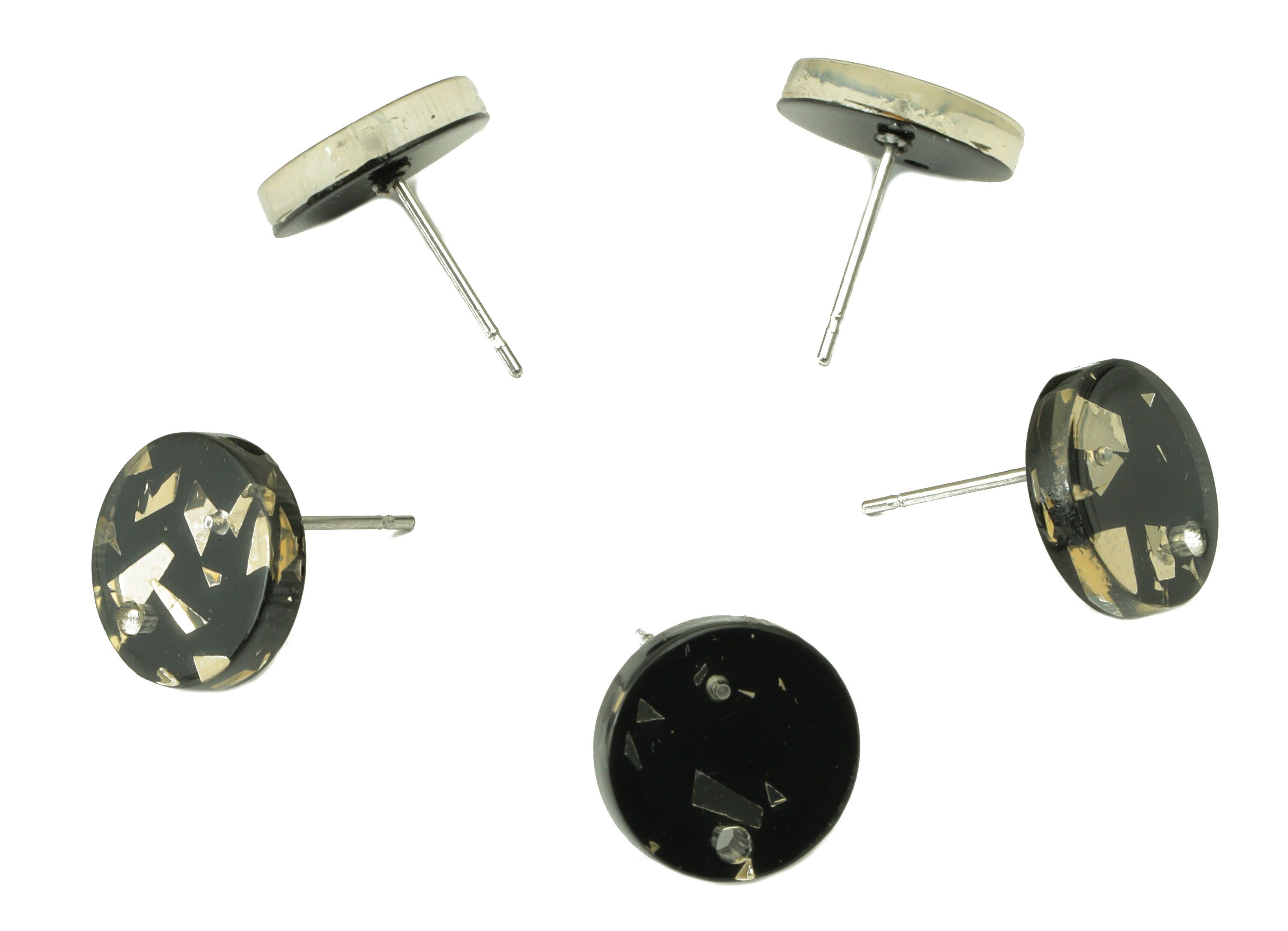 Acrylic Mini Round Earring Stud - Acrylic Circle Earring Post -Gold Foil Acrylic - Stainless Steel - Color Code: A895 -11x11x2mm-AC1139-A895 - DOMEDBAZAAR