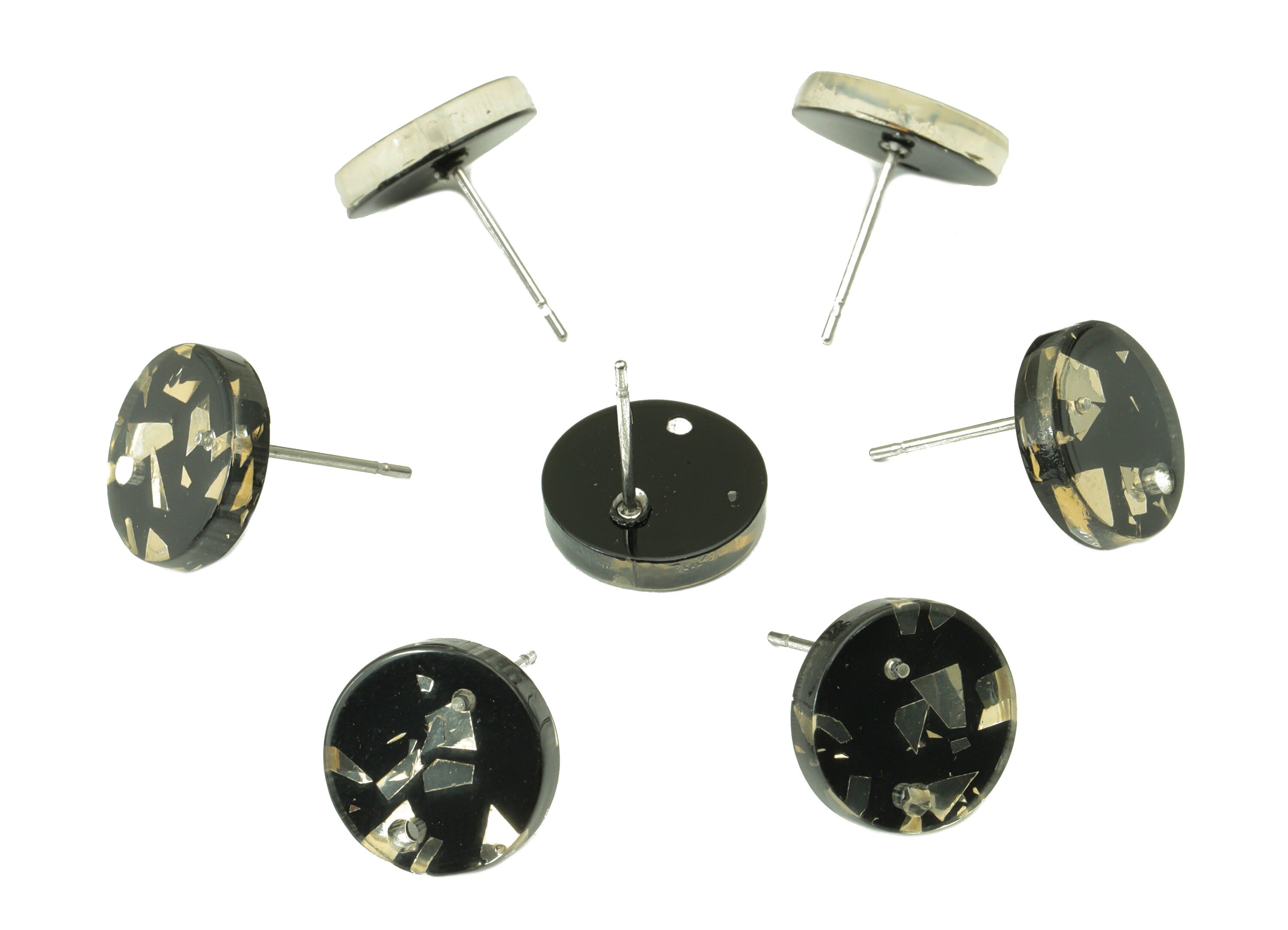 Acrylic Mini Round Earring Stud - Acrylic Circle Earring Post -Gold Foil Acrylic - Stainless Steel - Color Code: A895 -11x11x2mm-AC1139-A895 - DOMEDBAZAAR