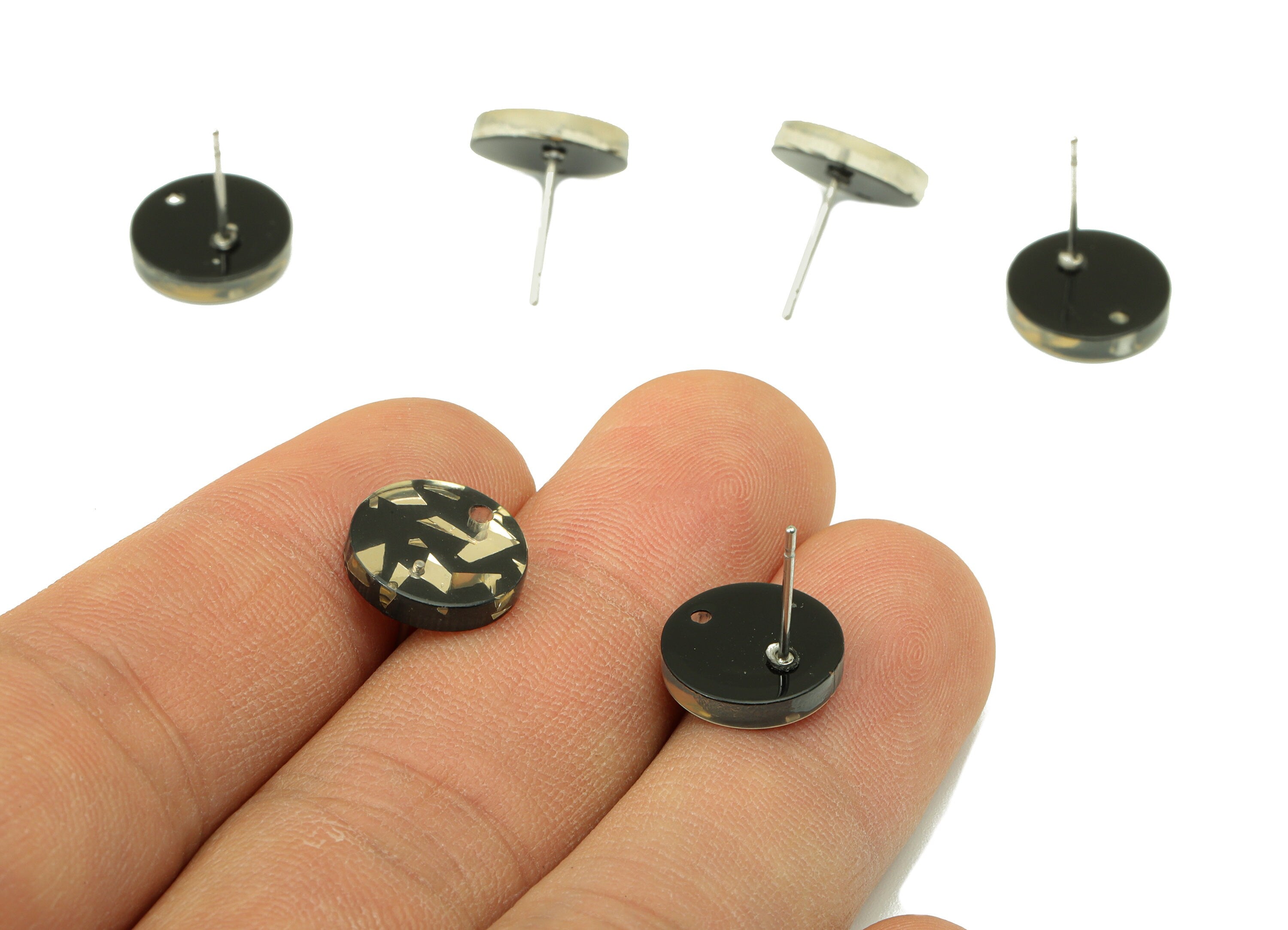 Acrylic Mini Round Earring Stud - Acrylic Circle Earring Post -Gold Foil Acrylic - Stainless Steel - Color Code: A895 -11x11x2mm-AC1139-A895 - DOMEDBAZAAR
