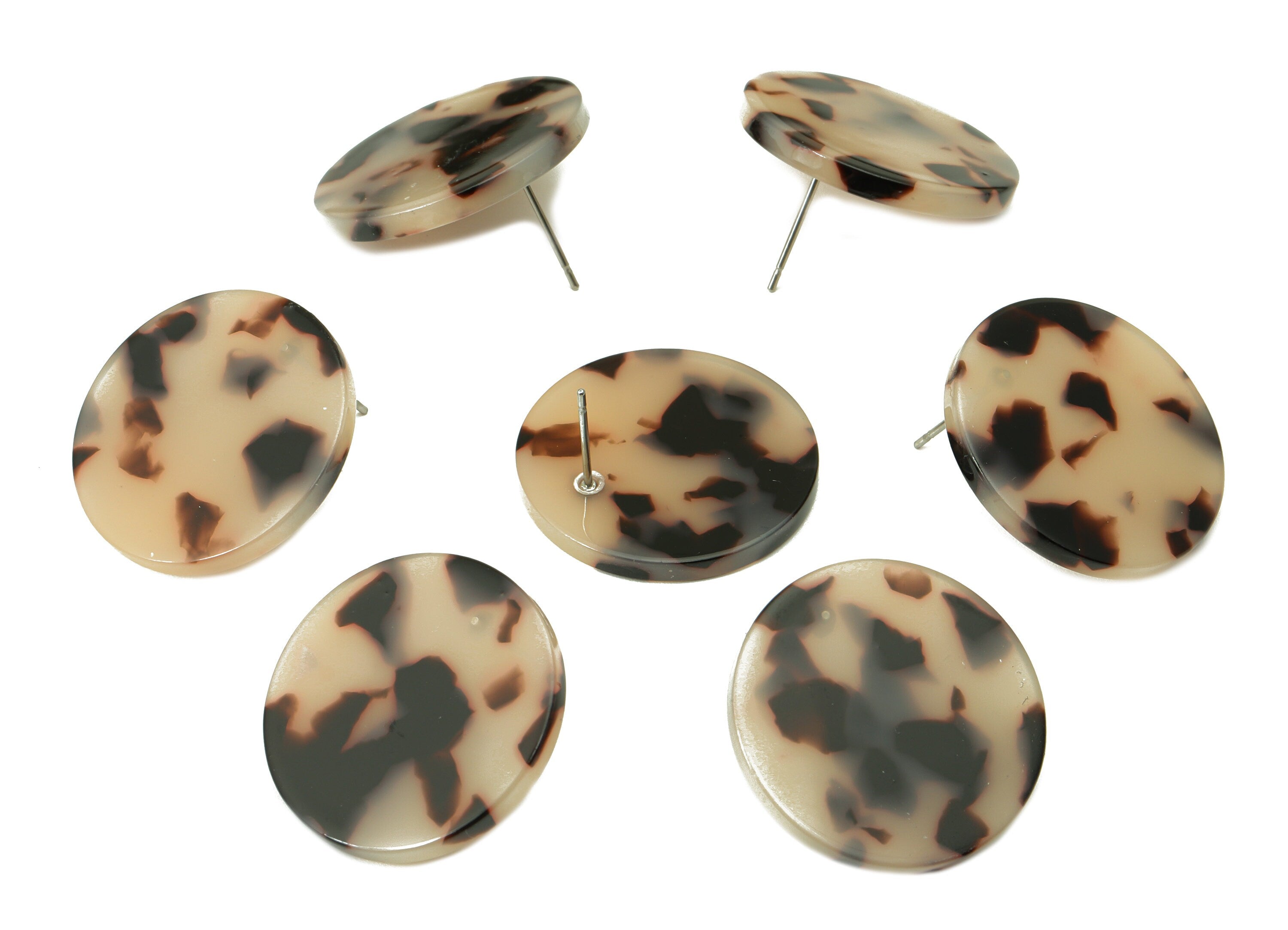 Acetate Round Earring Stud - Circle Earring Post - Earring Post - Blonde Tortoise Shell - Color Code: A07- 24.77x24.77x2.54mm - AC1813-A07 - DOMEDBAZAAR