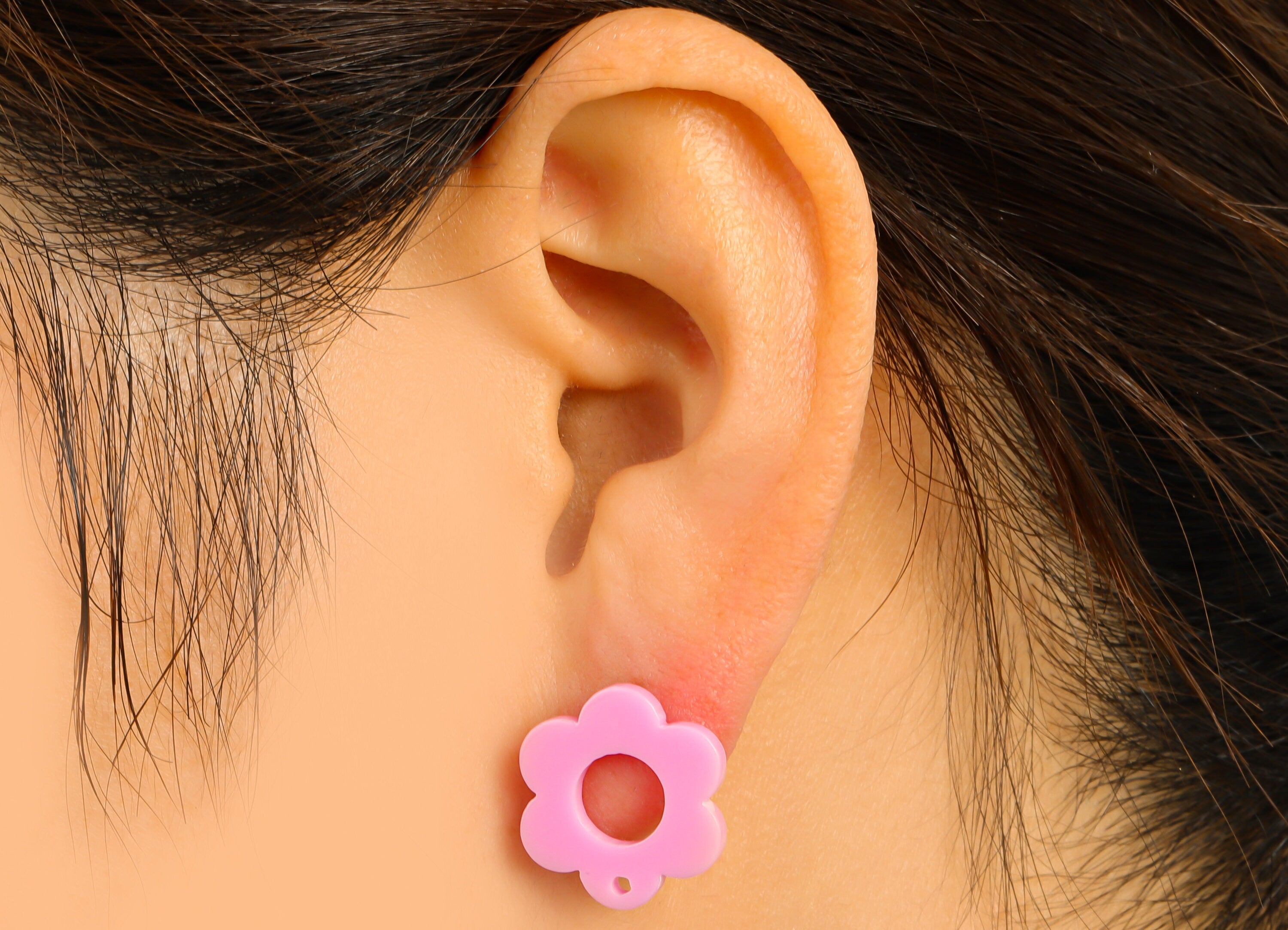 Acrylic Flower Earring Stud - Matte Pink Earring Post - Pink Flower Earring Post -Flower Ring - Color Code: A891 -17x12x2mm- AC2428-A891 - DOMEDBAZAAR