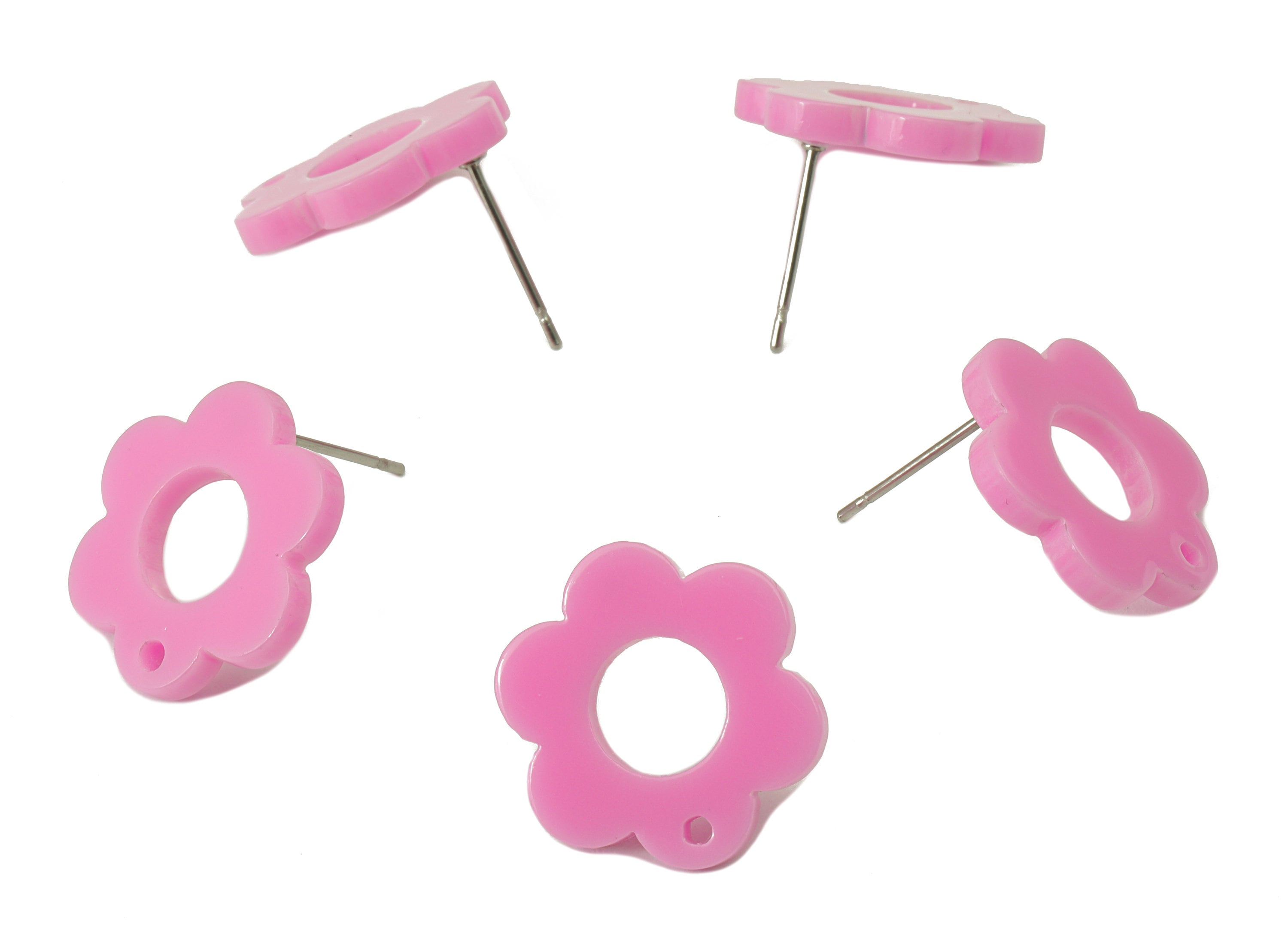 Acrylic Flower Earring Stud - Matte Pink Earring Post - Pink Flower Earring Post -Flower Ring - Color Code: A891 -17x12x2mm- AC2428-A891 - DOMEDBAZAAR