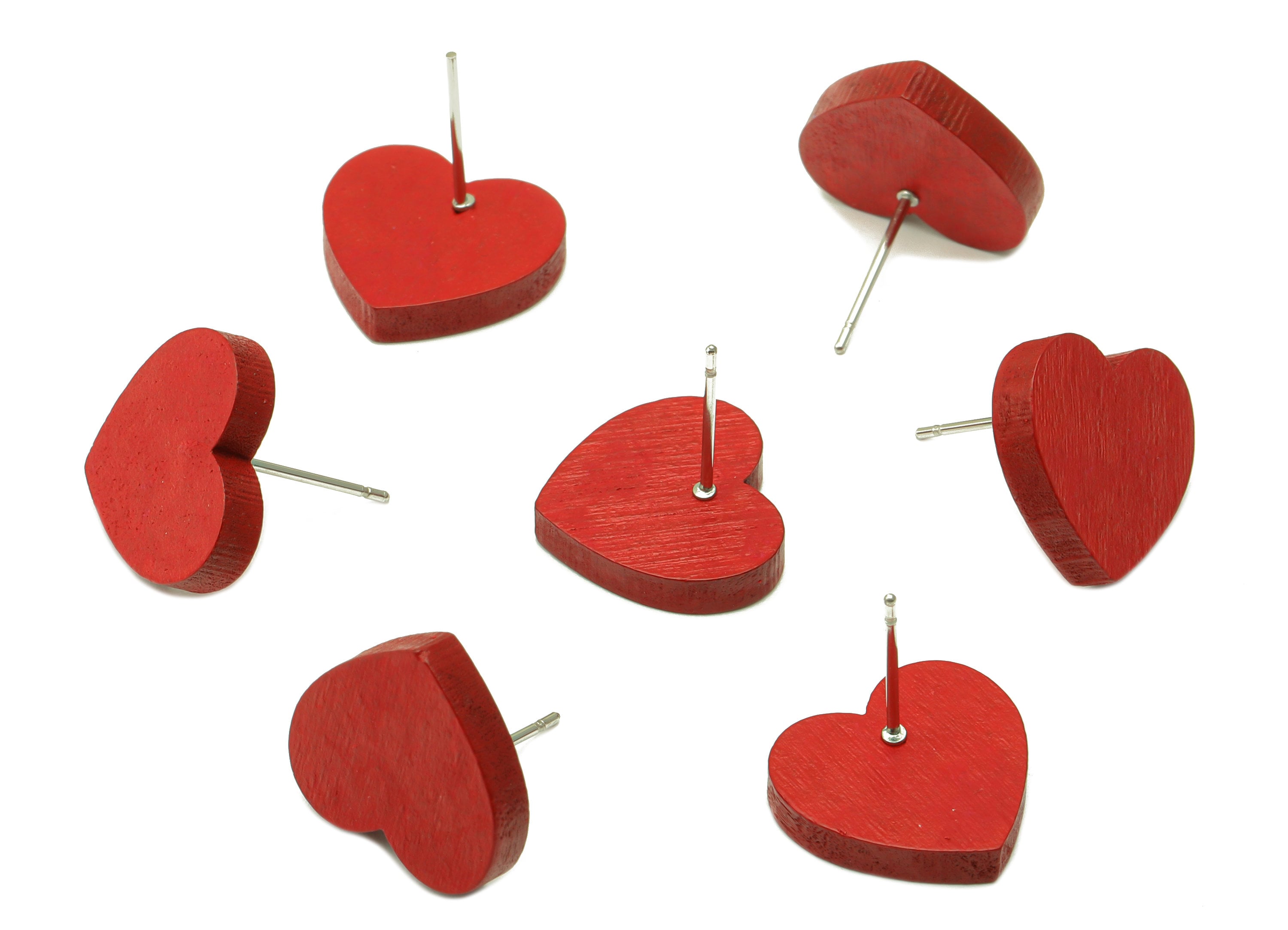 Redwood Natural Wood Earring Stud - Wood Heart Earring Post - Red heart Wood Earring Post - Stainless Steel Stud -14x15x3mm - BB1311 - DOMEDBAZAAR