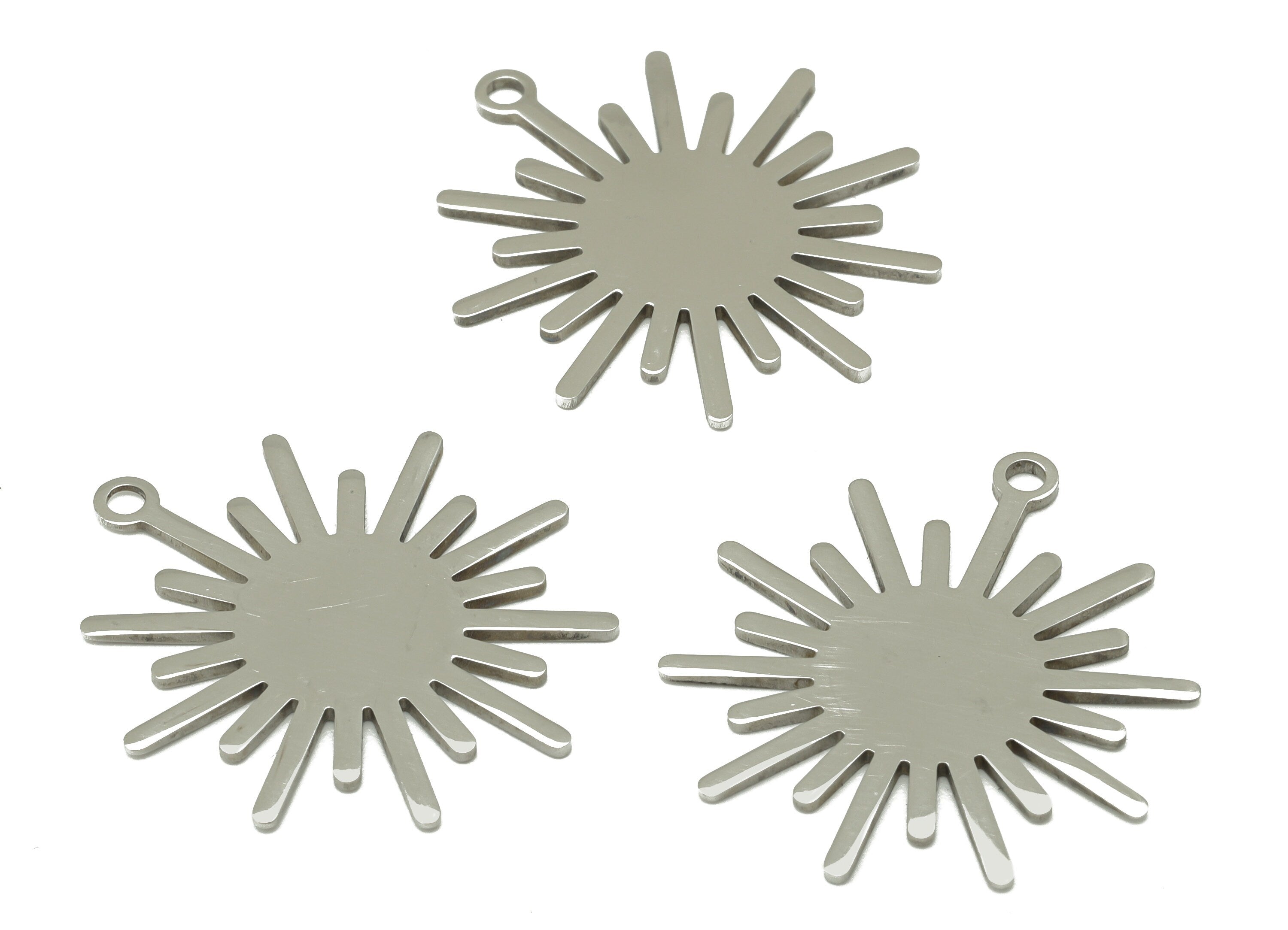 Stainless Steel Sun Earring Charm - Steel Sunshine Charm - 201 Stainless Steel -Steel Sunshine Pendant -29.94x23.6x0.98mm - SS1464 - DOMEDBAZAAR