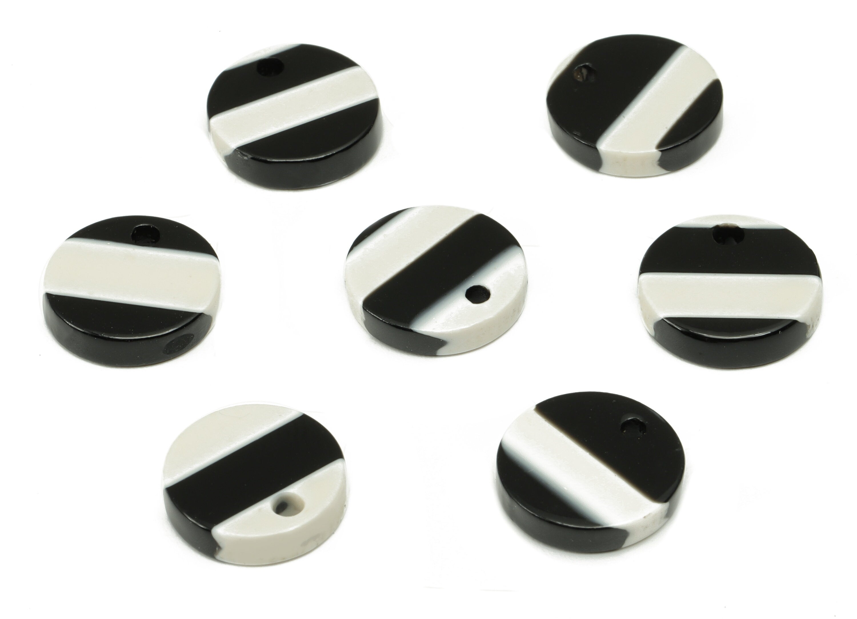Acetate Coin Charms - Black White Stripes Color Charm With Hole - Mini Circle Pendant - Color Code: A64 - 11.5X11.5X2.5mm - AC1419-A64 - DOMEDBAZAAR