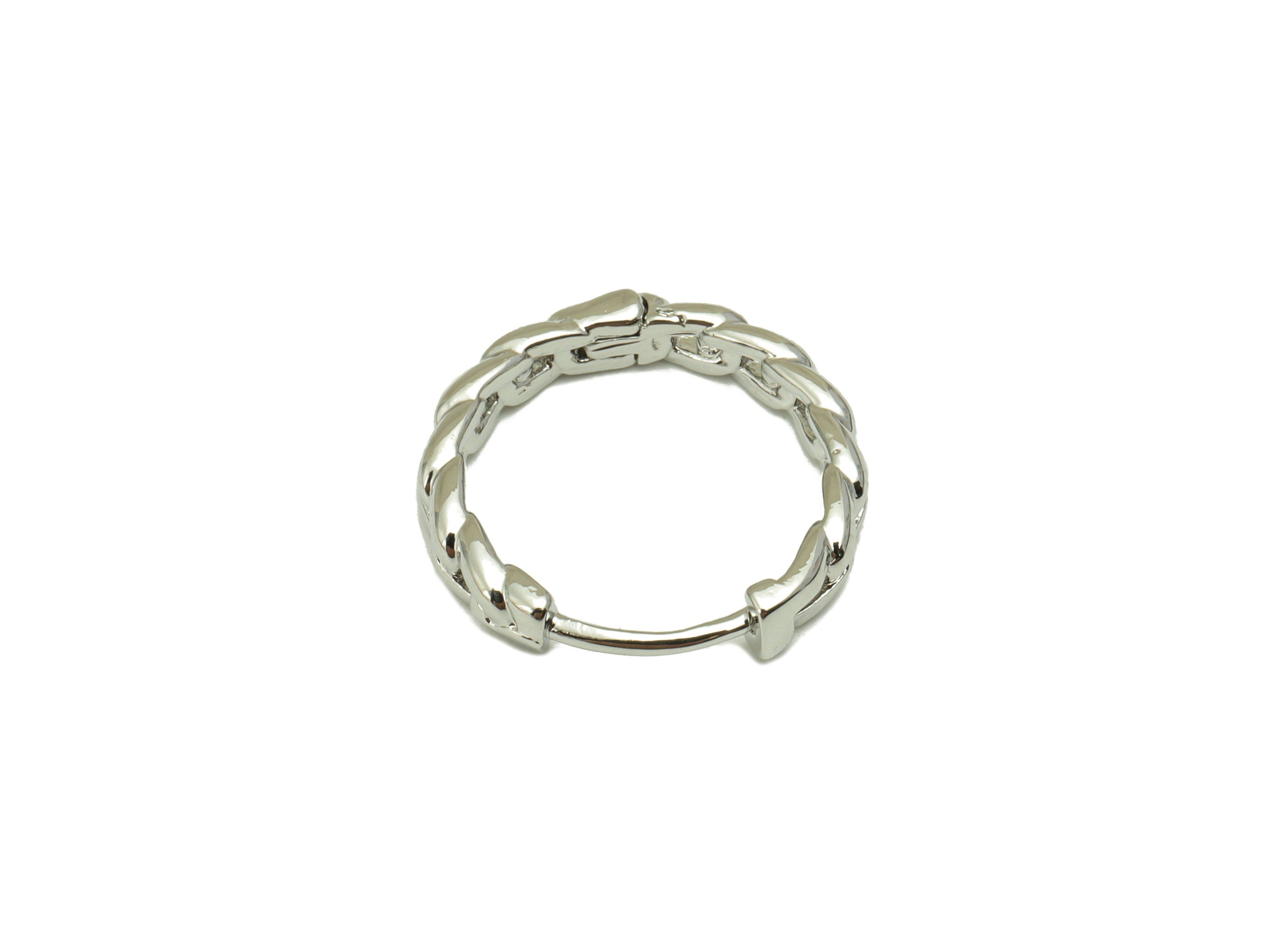 Brass Round Hoop - Silver Chain Hoop Earrings - Curb Chain Hoop Earrings - 18K Real White Gold Brass -16.49x16.14x3.09mm- RGP3469S - DOMEDBAZAAR