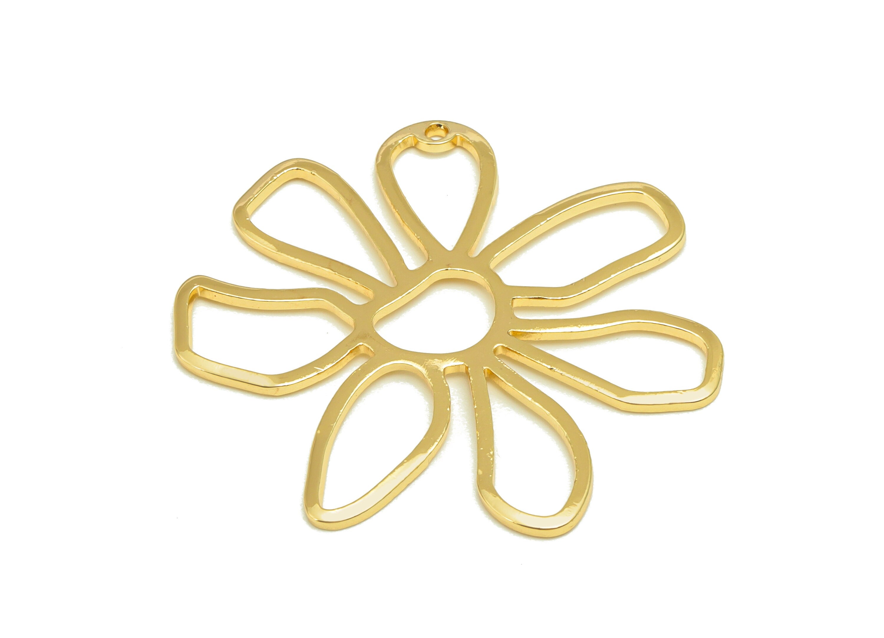 Brass Earring Charm - Flower Earring Charm - Brass Botanical Pendant - Floral Charm -18K Real Gold Plated -35x35x1mm - RGP6699 - DOMEDBAZAAR