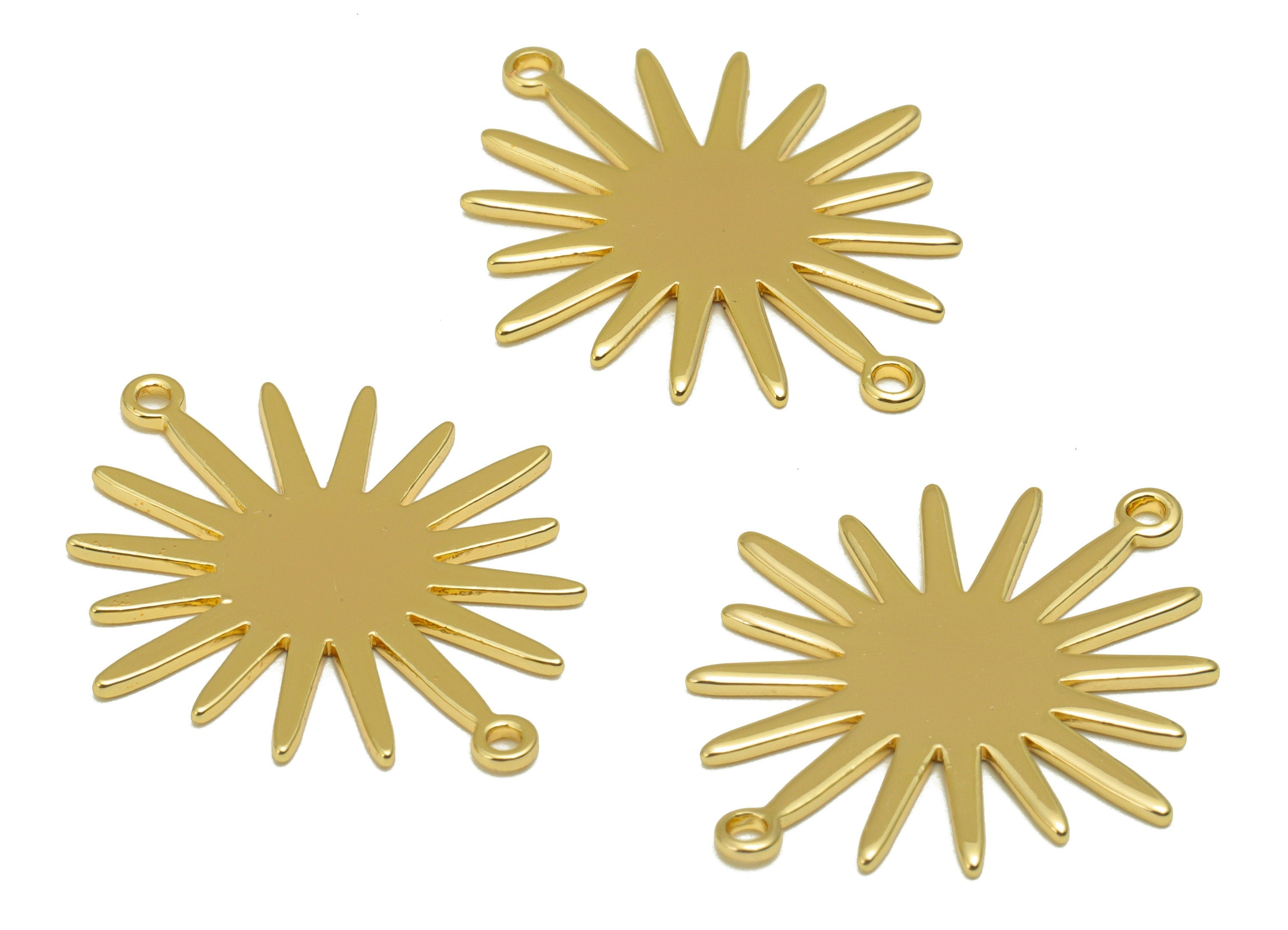 Brass Earring Connector - Sun Earring Connector - Sunshine Necklace Connector - For Bracelet - 18K Real Gold Plated -26.83x22x1mm - RGP6703 - DOMEDBAZAAR