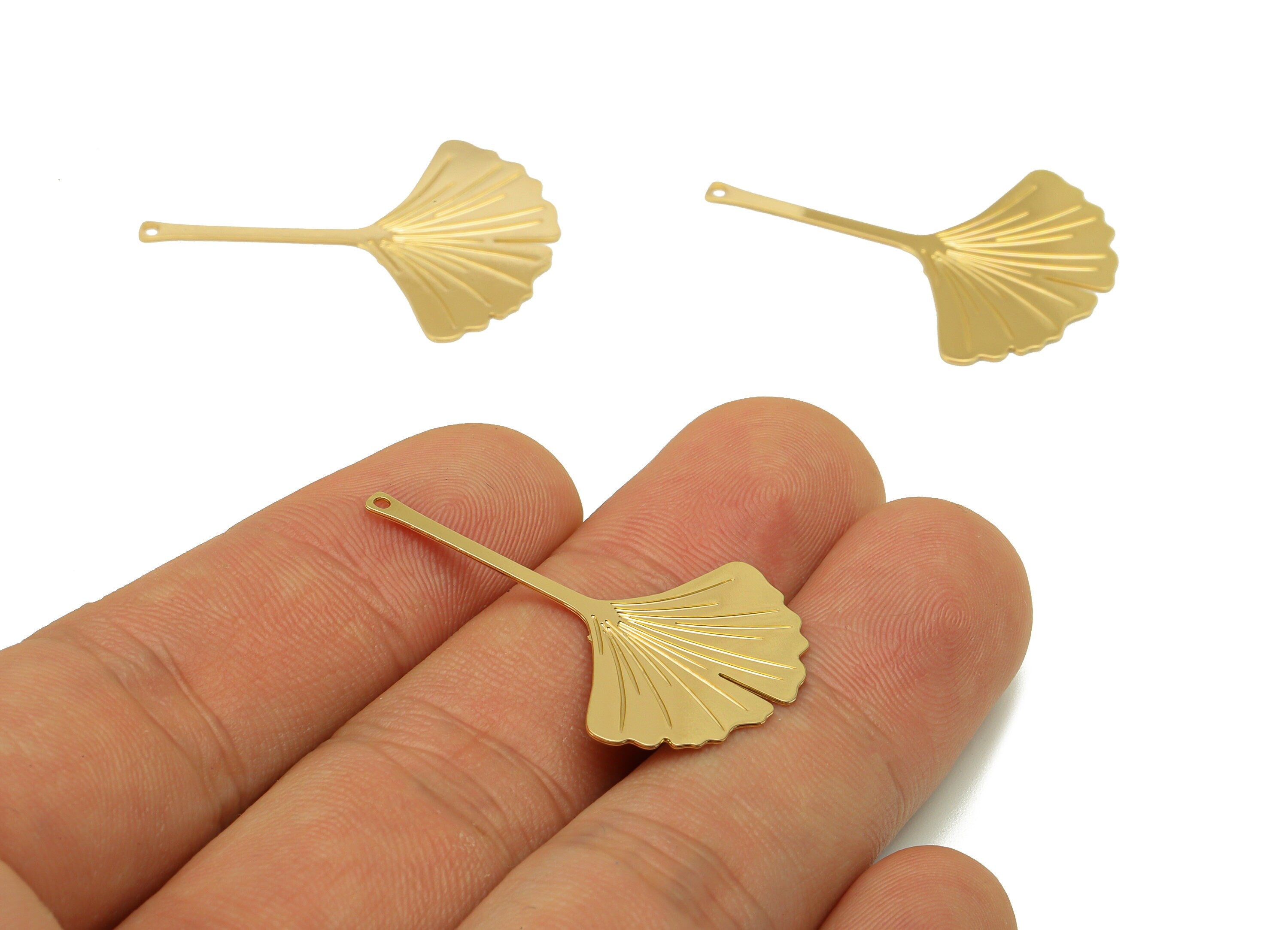 Brass Earring Charm - Ginkgo Leaf Earring Charm - Brass Botanical Pendant - Leaf Earring Charm -KC Gold tone plated - 35x25x0.5mm - RGP6701 - DOMEDBAZAAR