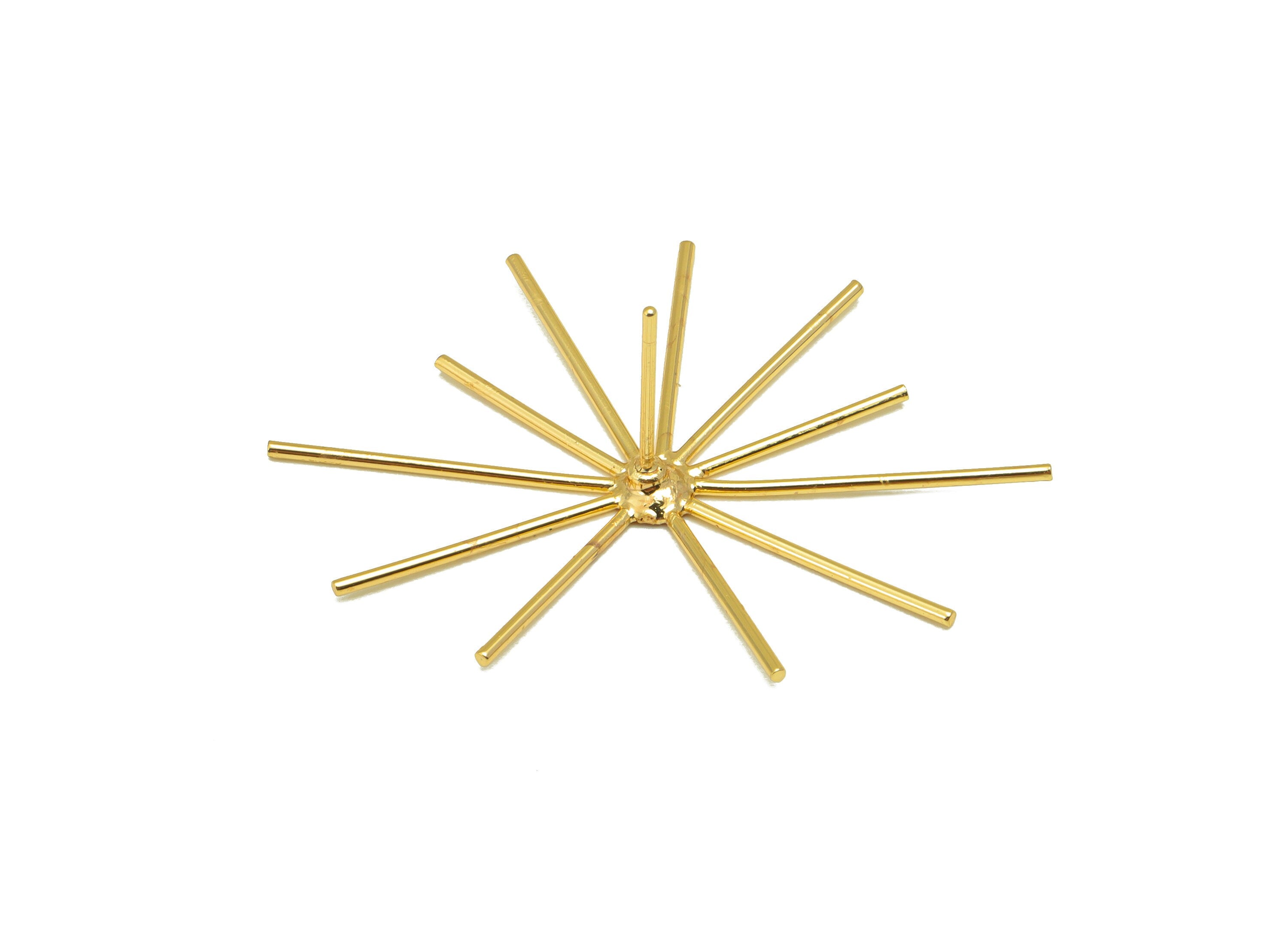Brass Sun Earring Charm - Brass Sunshine Pendant - Sunshine Charm for Necklace - Star Earring Wire-18K Real Gold Plated-39x34x1mm - RGP6705 - DOMEDBAZAAR