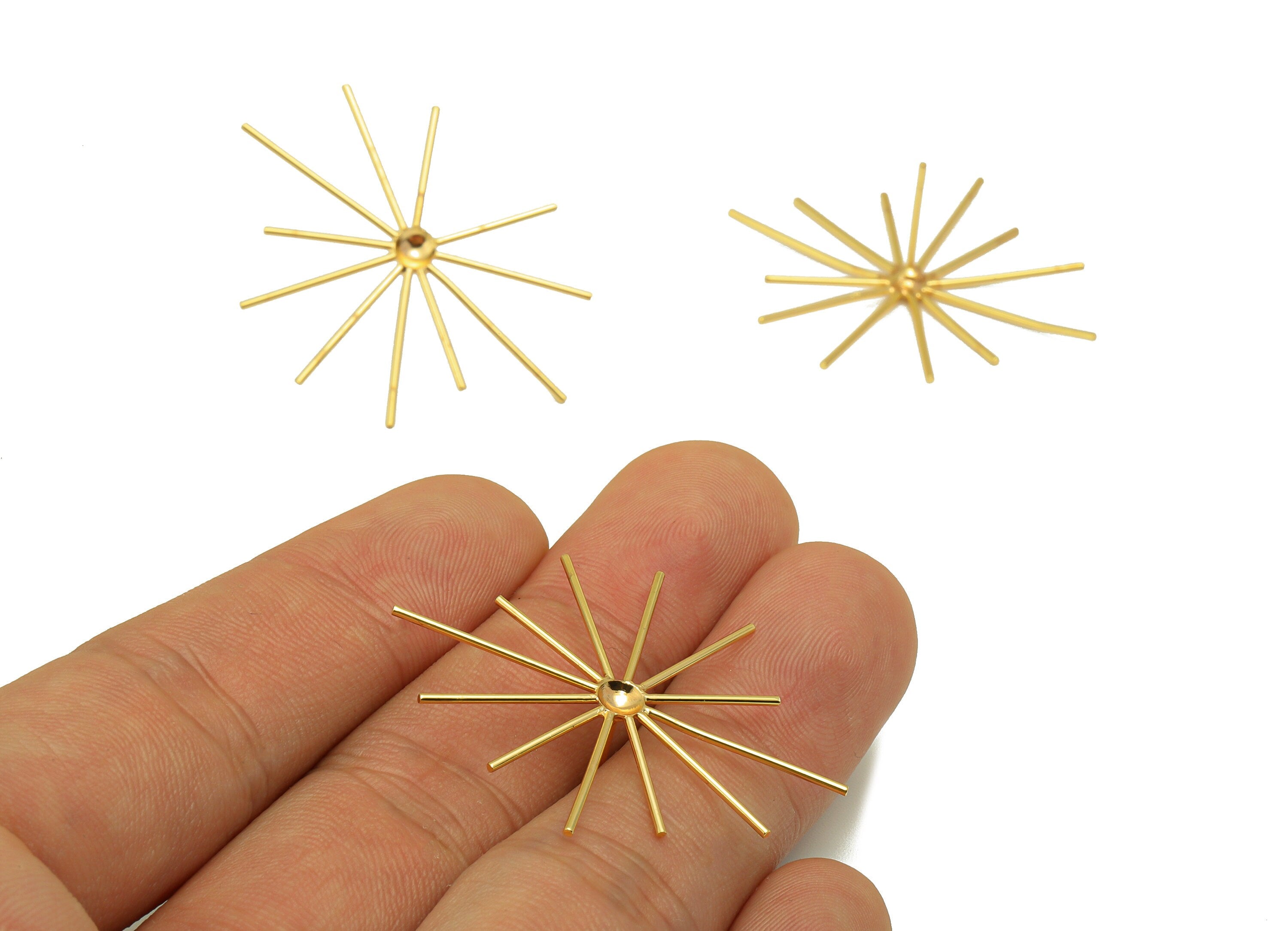 Brass Sun Earring Charm - Brass Sunshine Pendant - Sunshine Charm for Necklace - Star Earring Wire-18K Real Gold Plated-39x34x1mm - RGP6705 - DOMEDBAZAAR