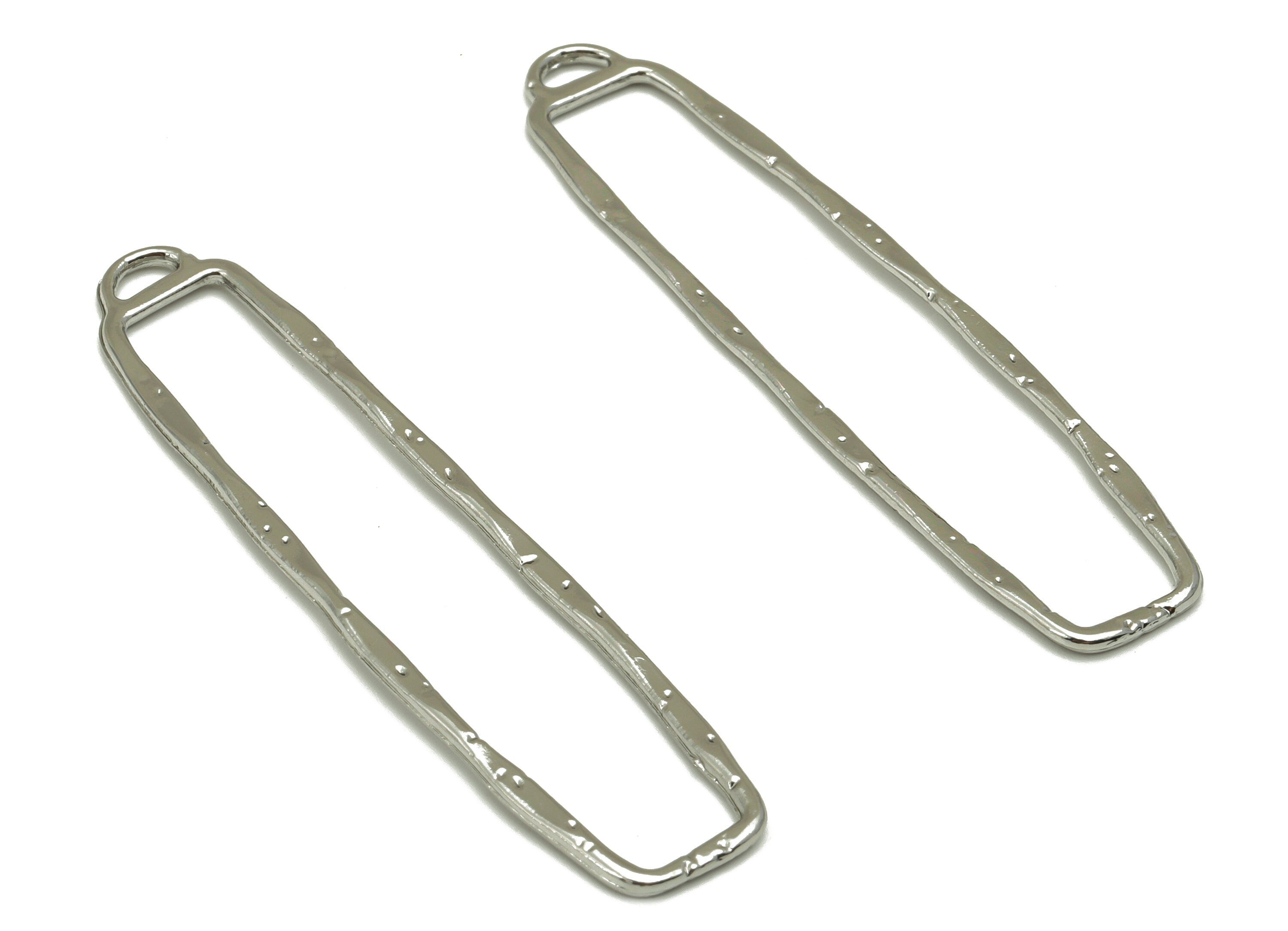Alloy Rectangle Earring Charms - Silver Textured Rectangle Pendant - Silver Tone Plating - Jewelry Supplies - 60.57x14.42x1.86mm - ZZ1741S - DOMEDBAZAAR