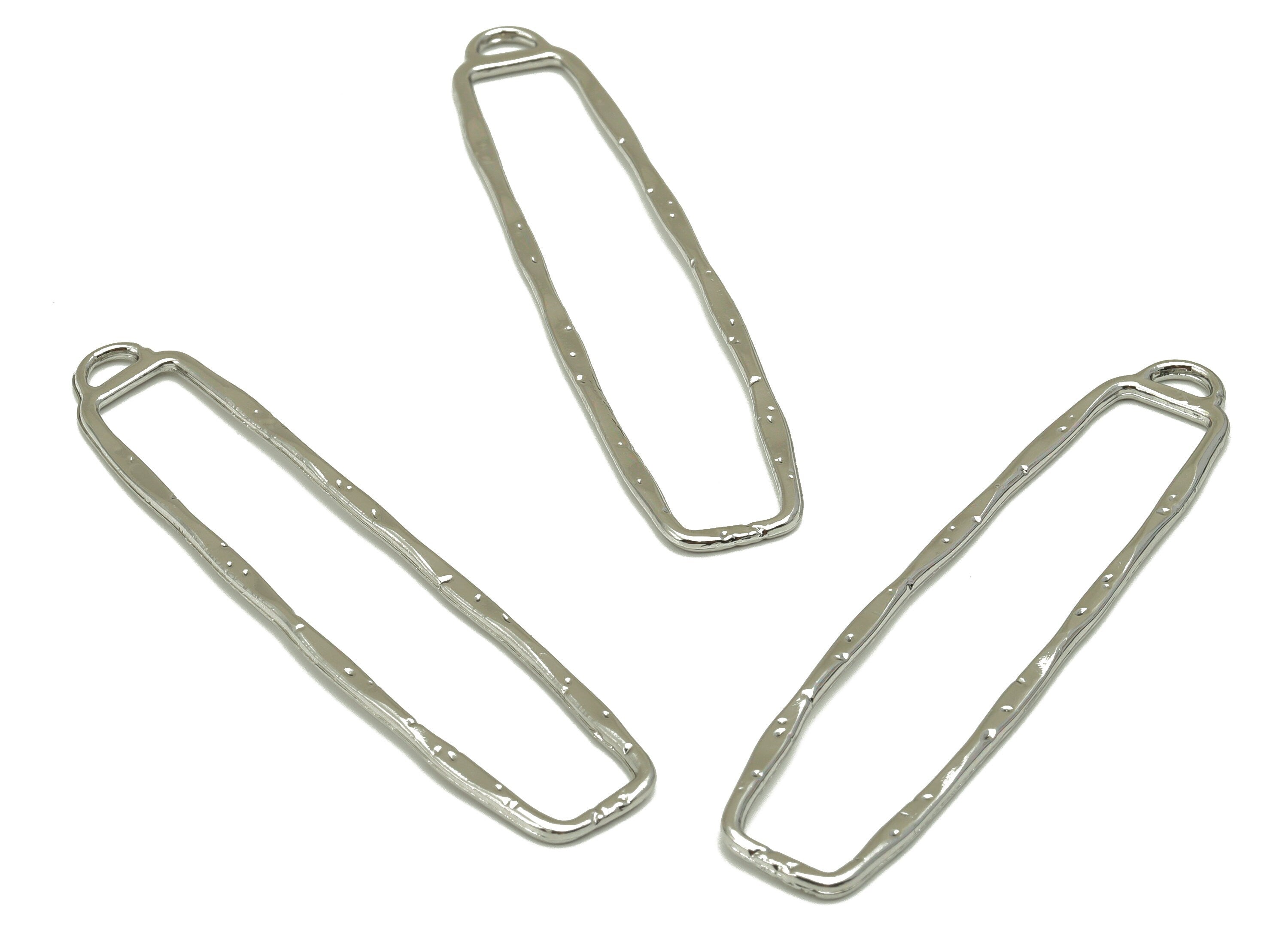 Alloy Rectangle Earring Charms - Silver Textured Rectangle Pendant - Silver Tone Plating - Jewelry Supplies - 60.57x14.42x1.86mm - ZZ1741S - DOMEDBAZAAR