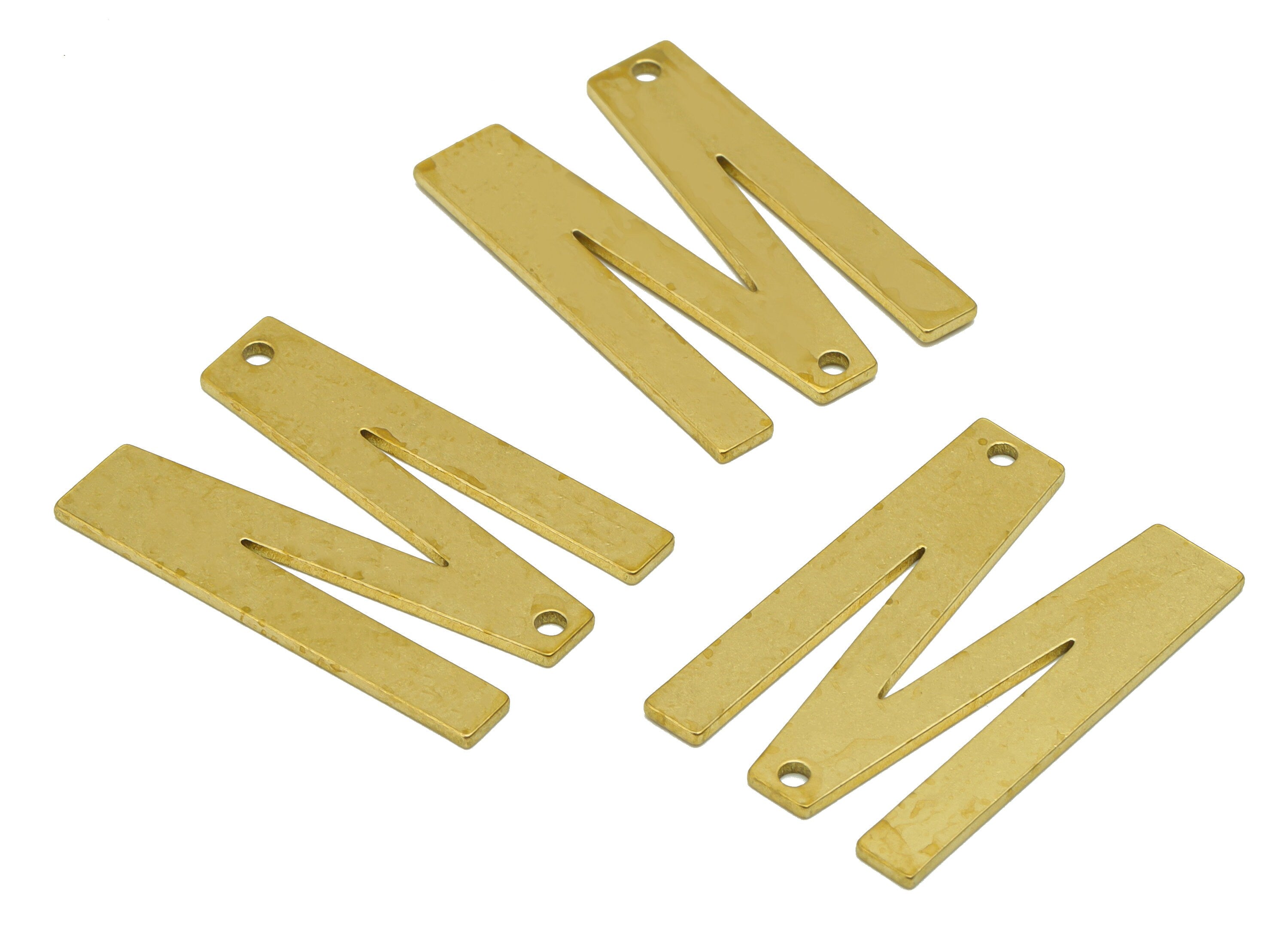 Brass Letter Earring Charm - Raw Brass M Connector -Brass Alphabet Connector -For Necklace - 29.75x 19.26x 1mm - PP8611M - DOMEDBAZAAR